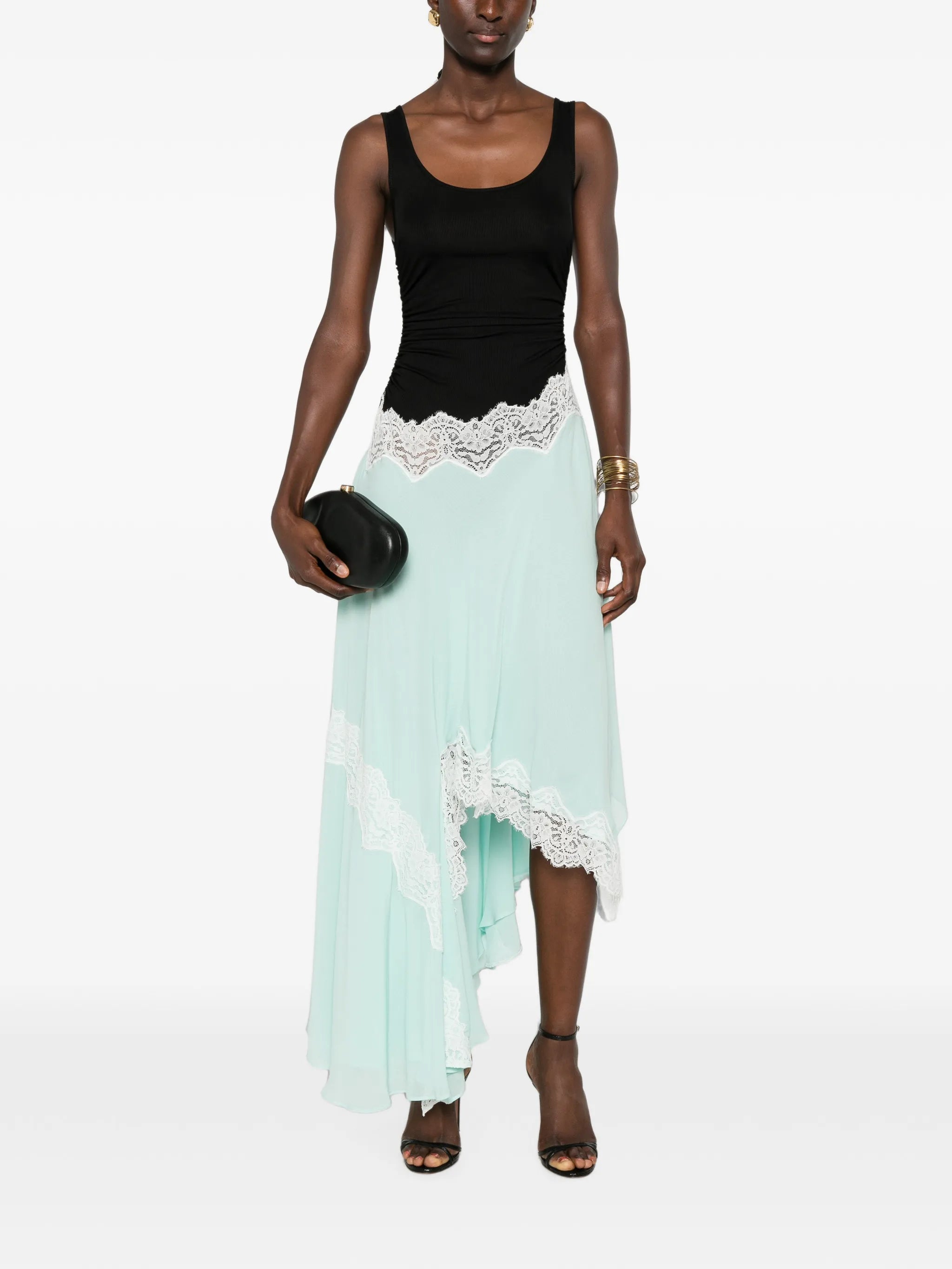 lace-trim gathered dress