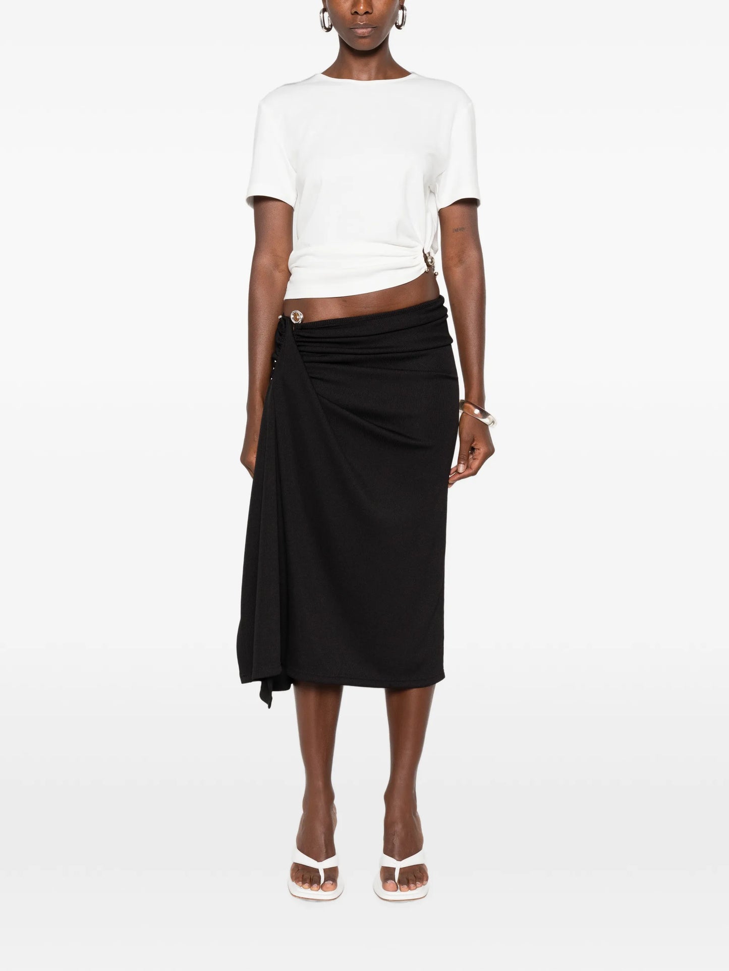 crystal-clasp cascade midi skirt