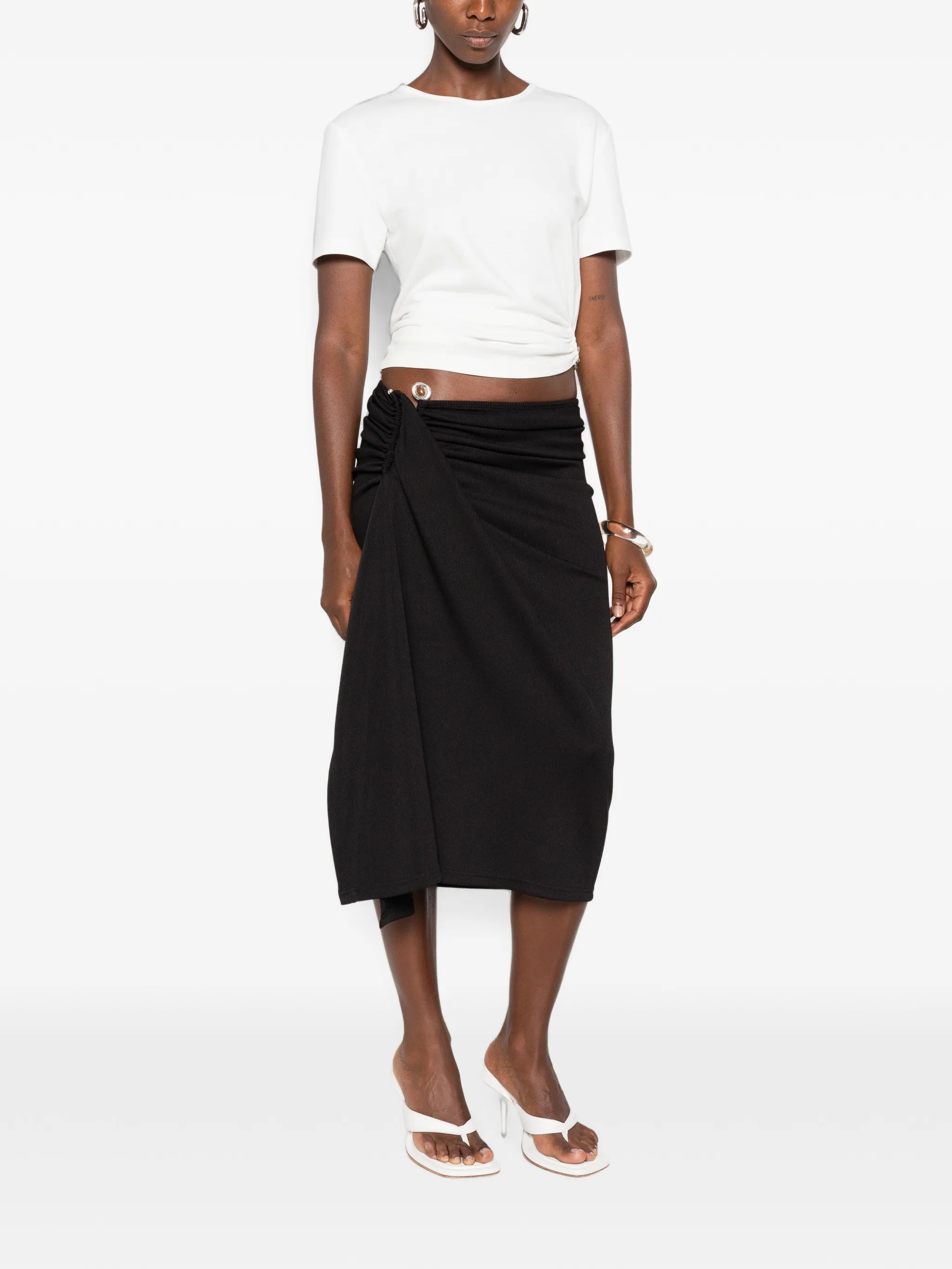 crystal-clasp cascade midi skirt