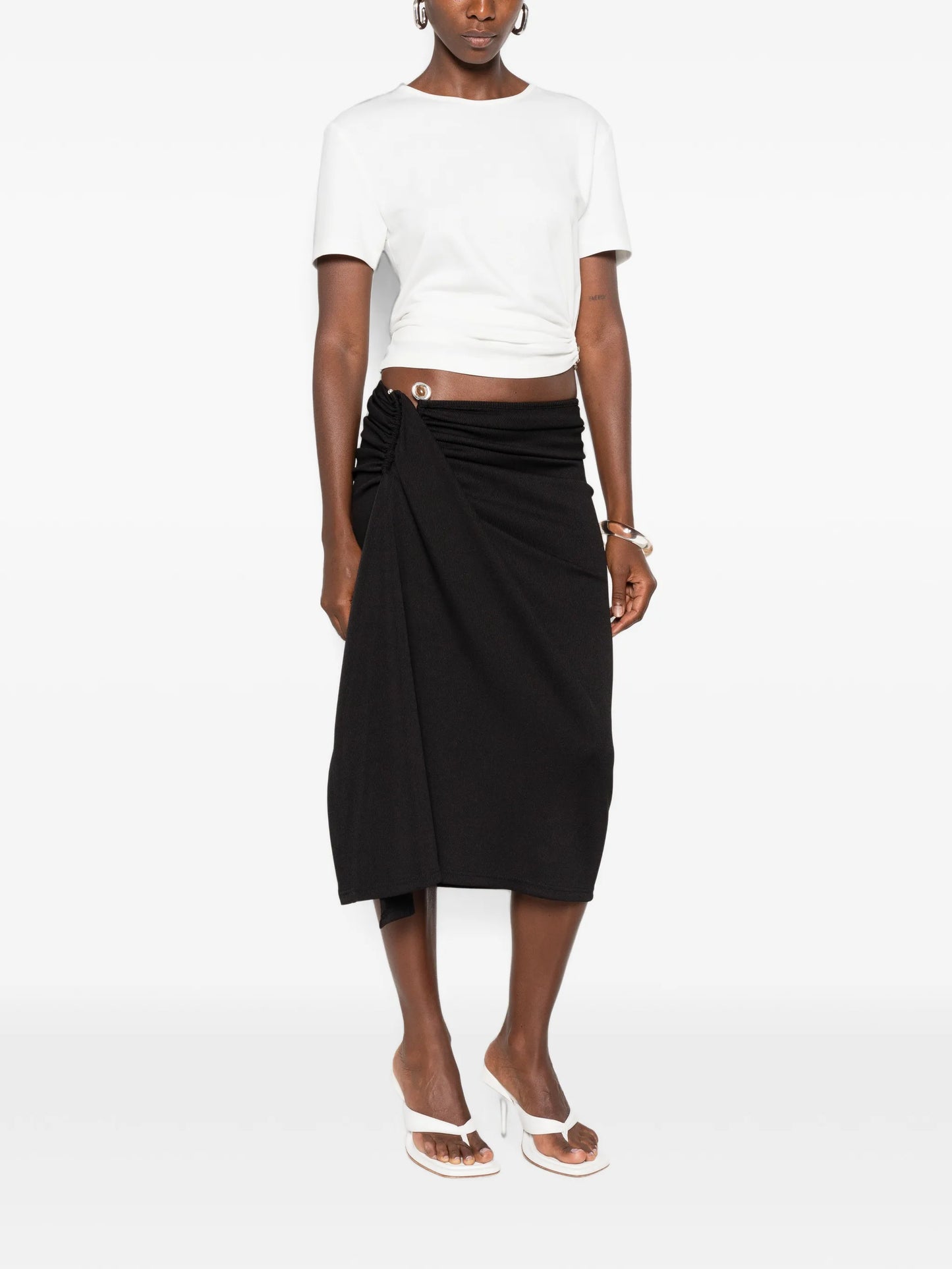 crystal-clasp cascade midi skirt