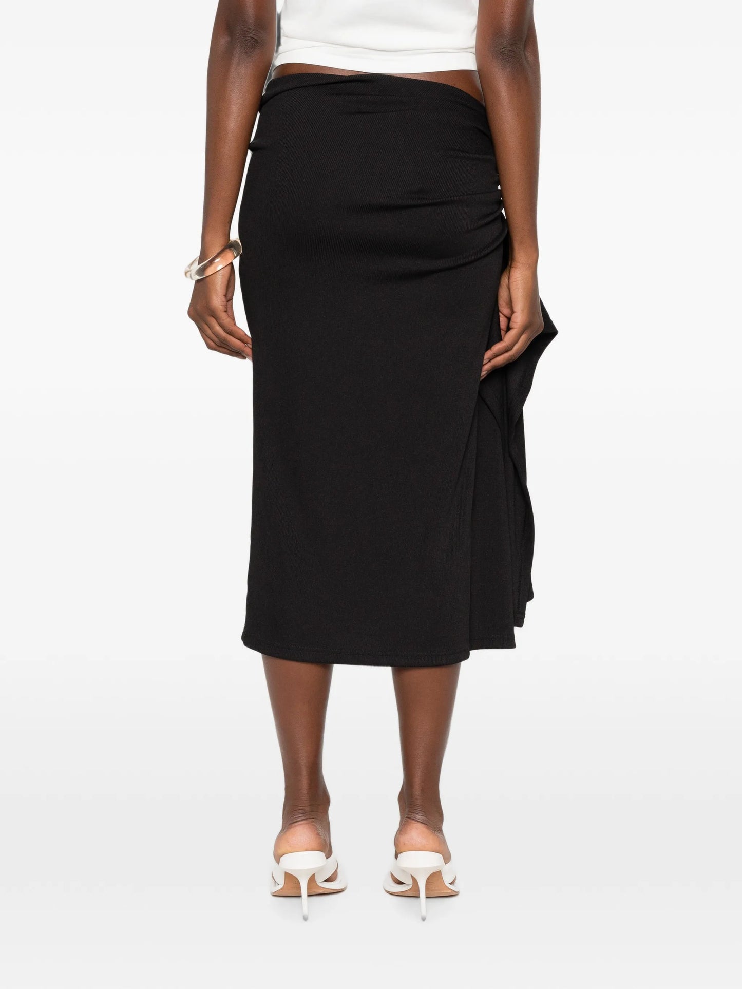 crystal-clasp cascade midi skirt