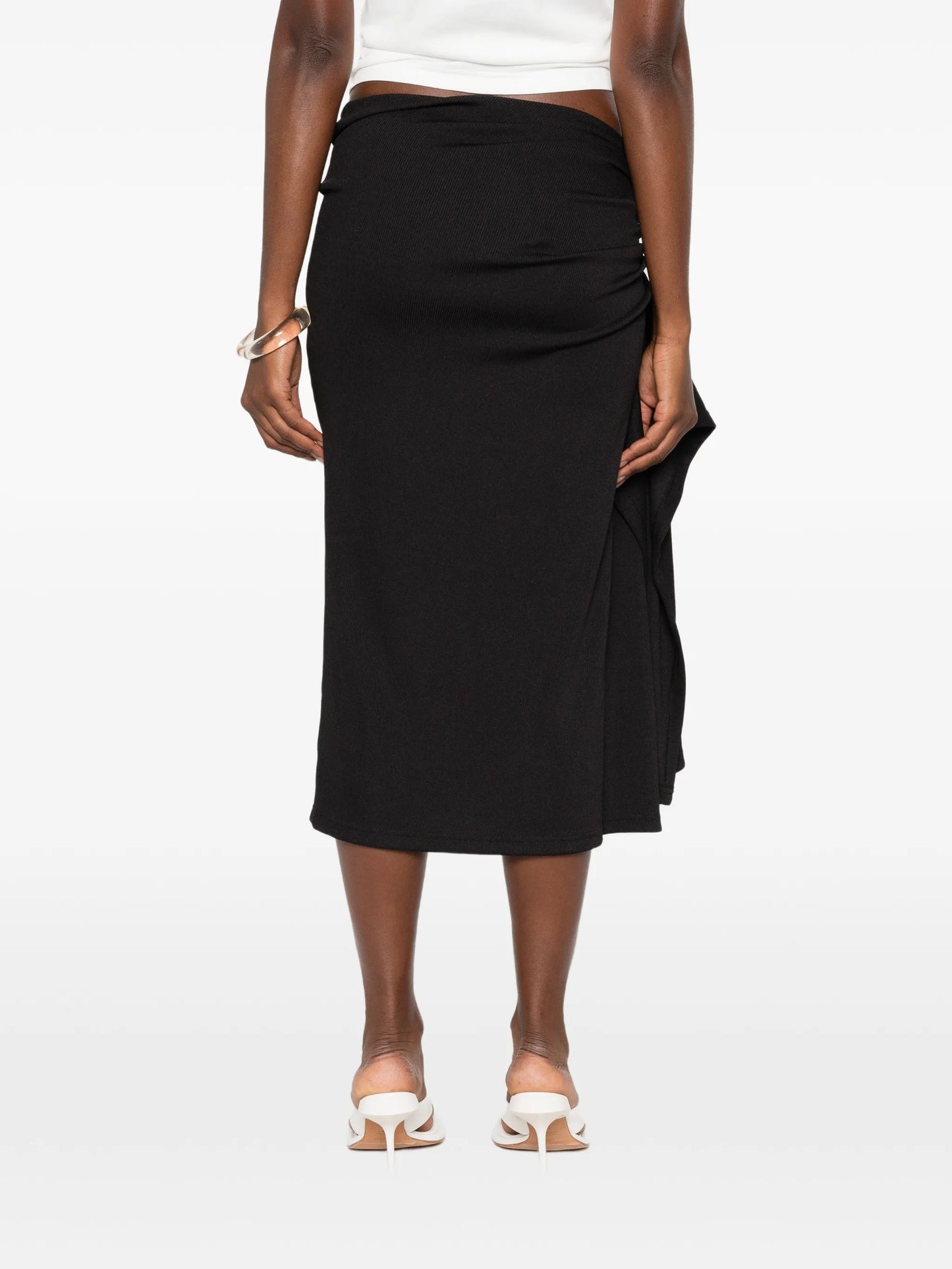 crystal-clasp cascade midi skirt