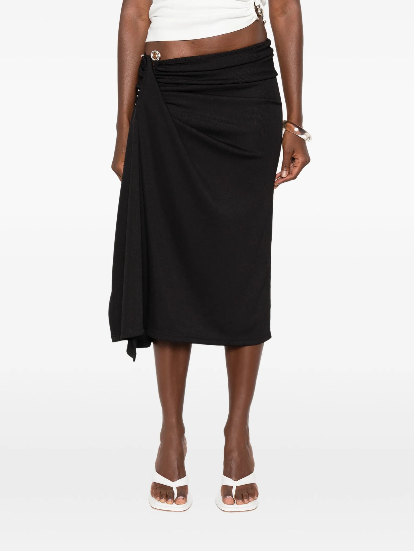 crystal-clasp cascade midi skirt