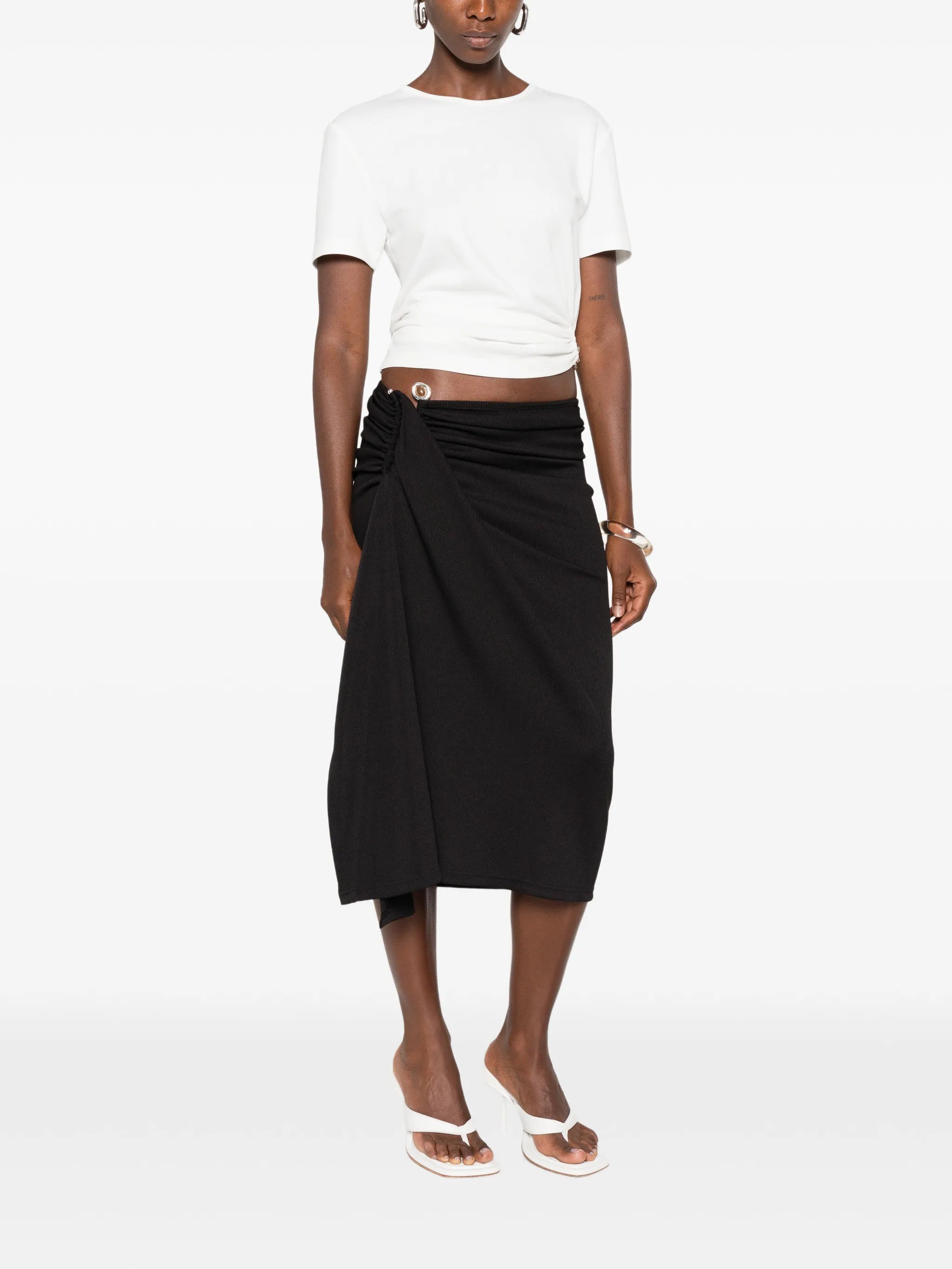 crystal-clasp cascade midi skirt
