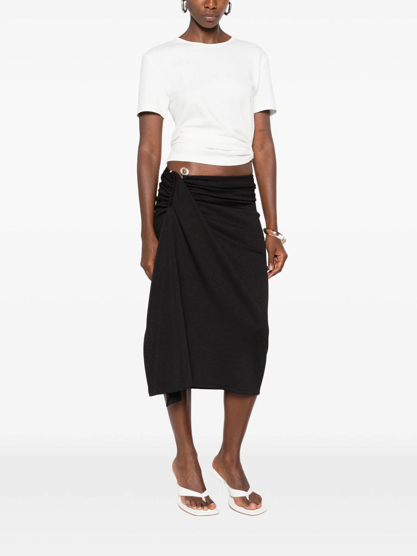 crystal-clasp cascade midi skirt