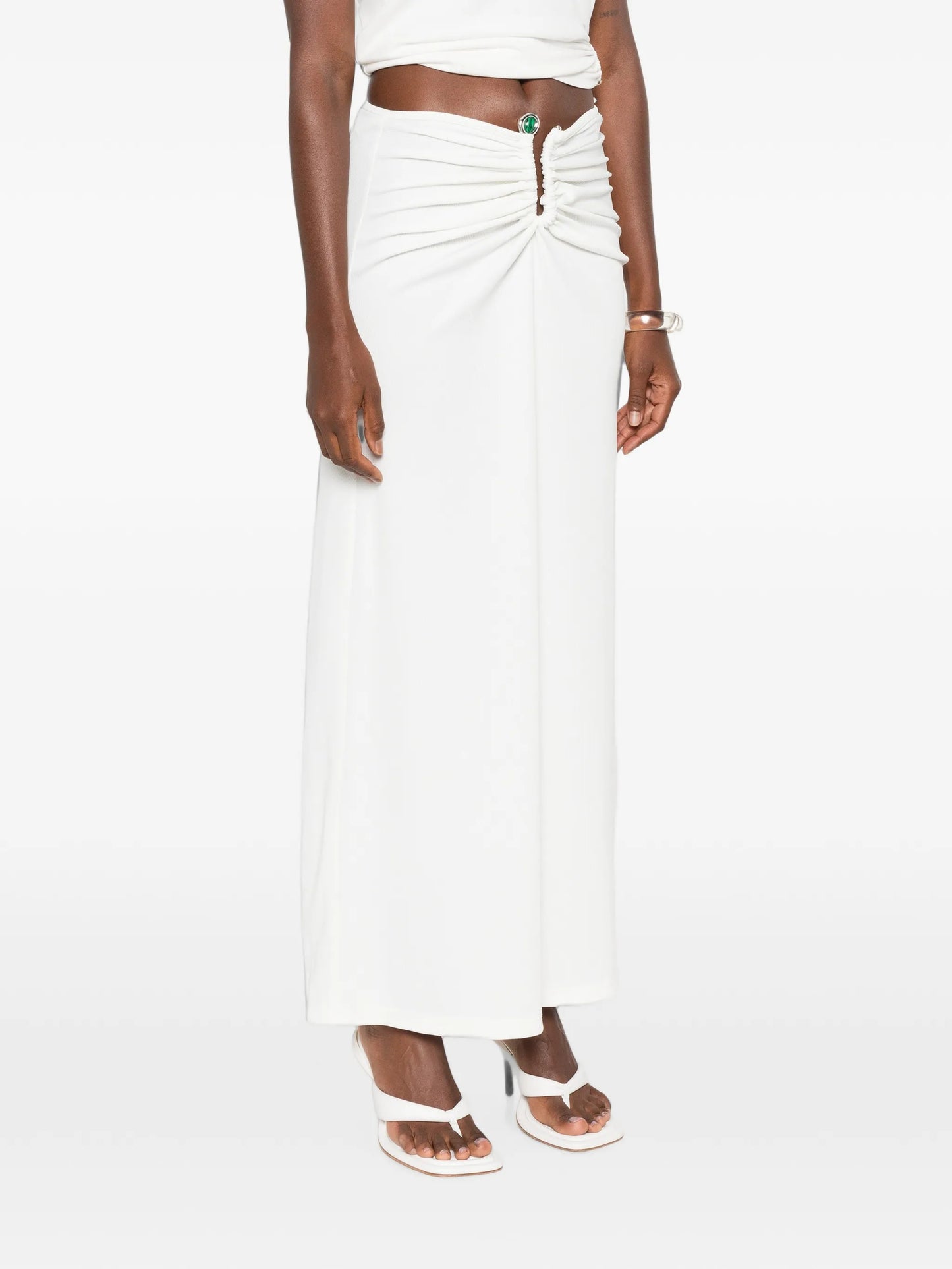 Droplet crystal-embellished ruched maxi skirt