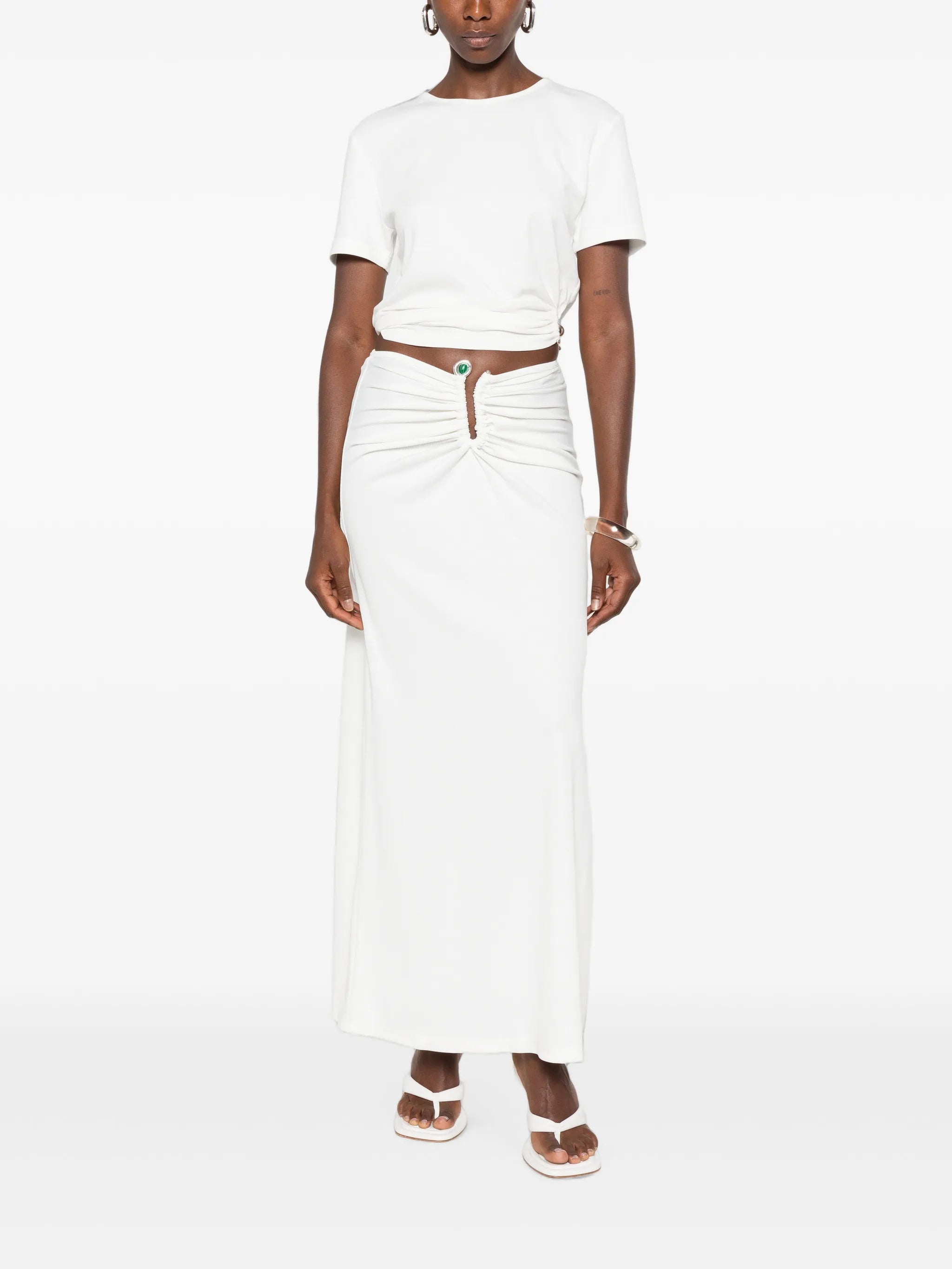 Droplet crystal-embellished ruched maxi skirt