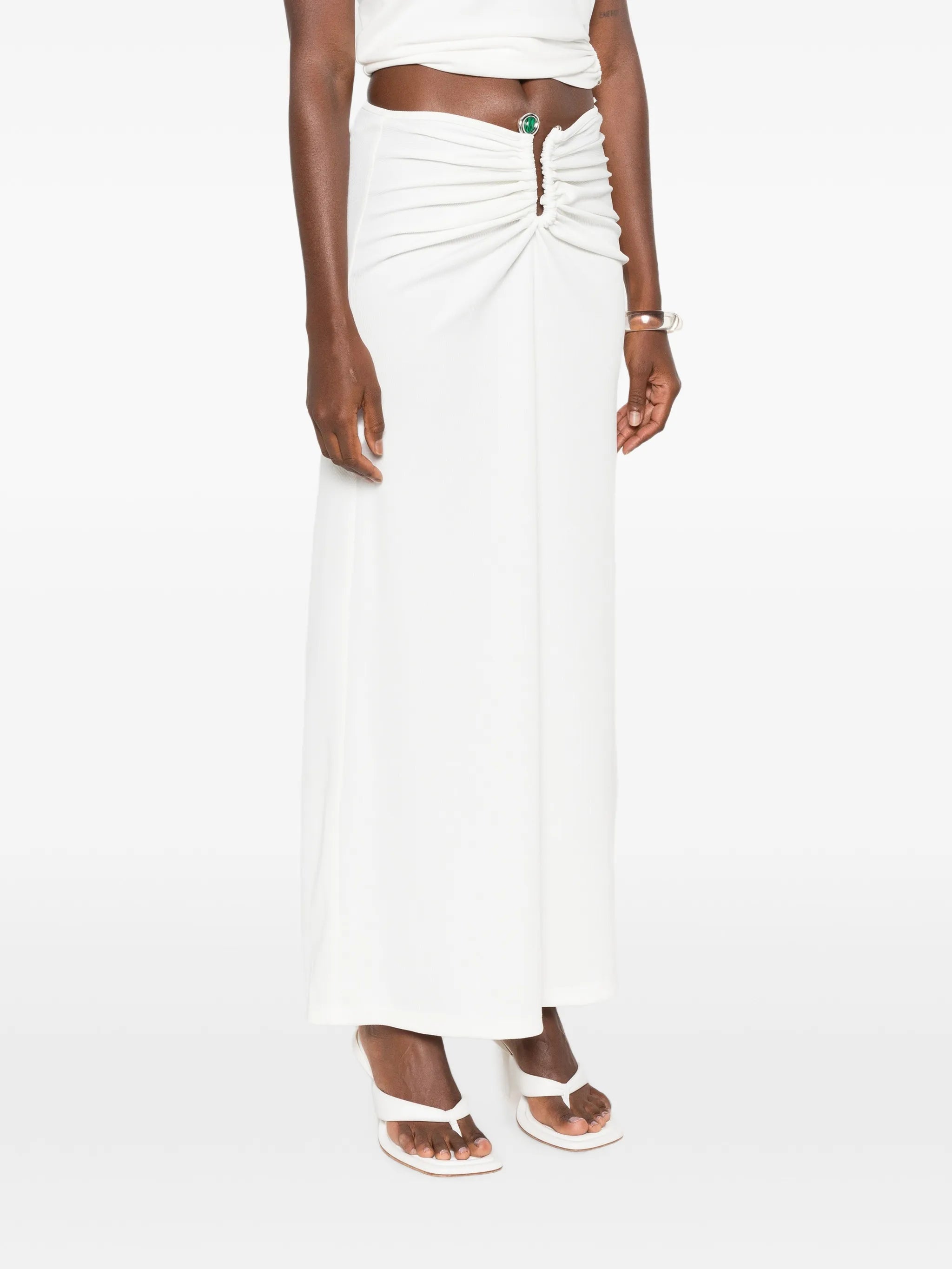 Droplet crystal-embellished ruched maxi skirt