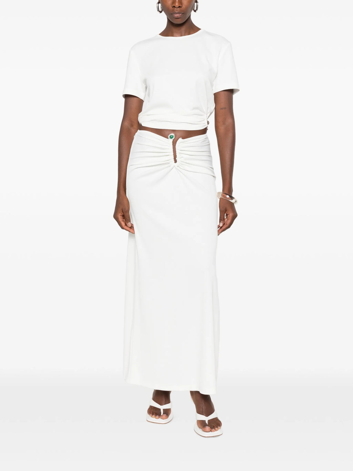 Droplet crystal-embellished ruched maxi skirt