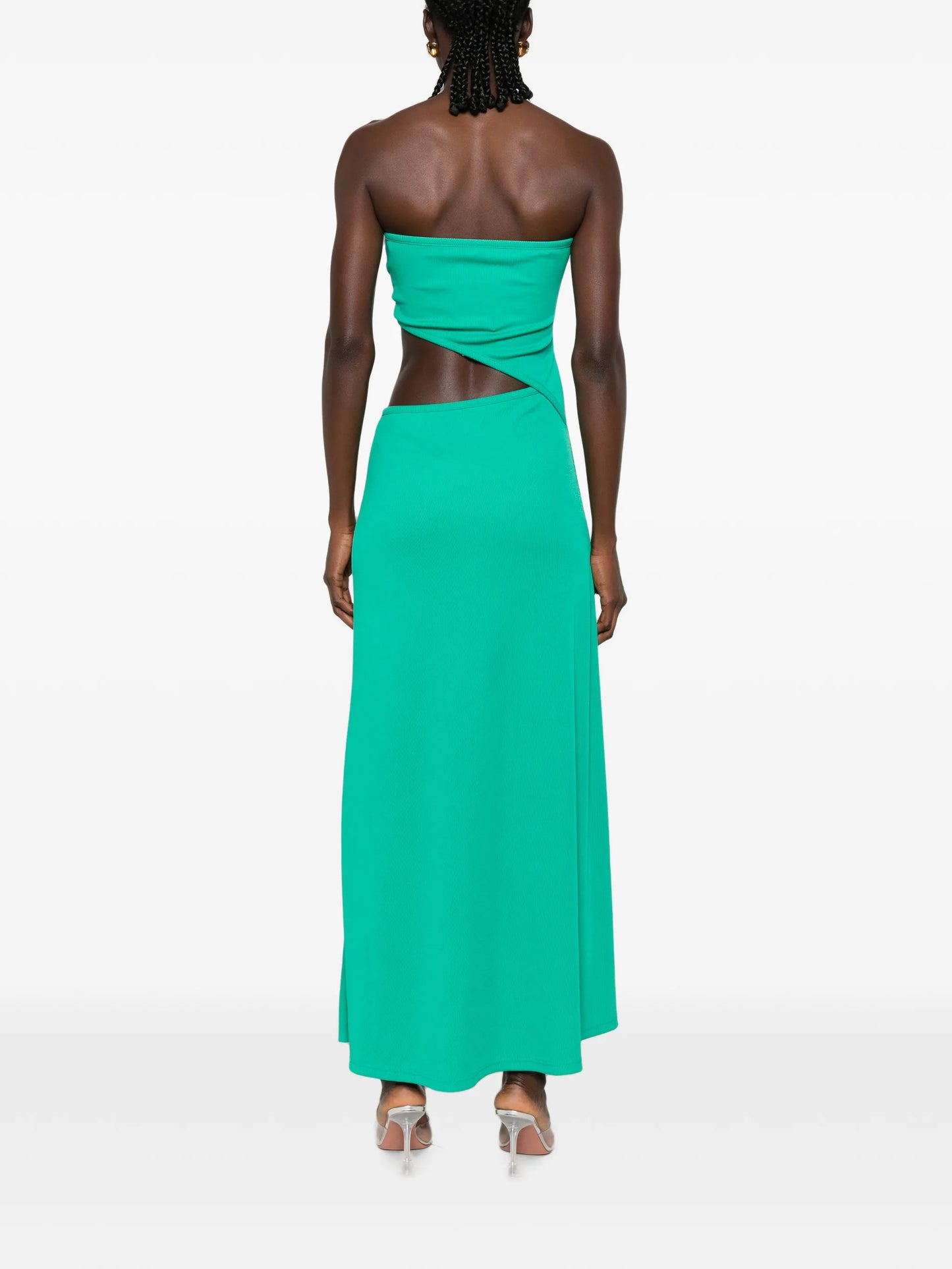crystal-pendant strapless maxi dress
