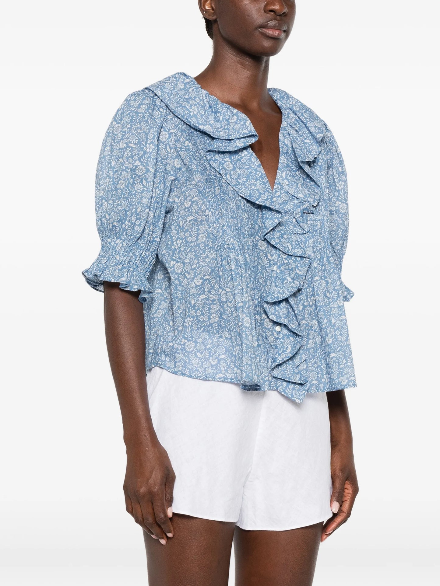 Henri ruffled floral-print cotton blouse