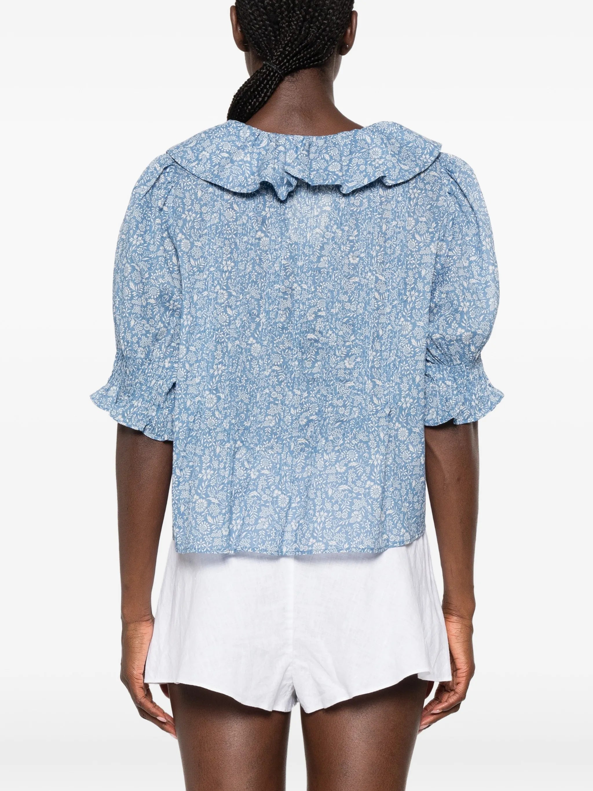 Henri ruffled floral-print cotton blouse