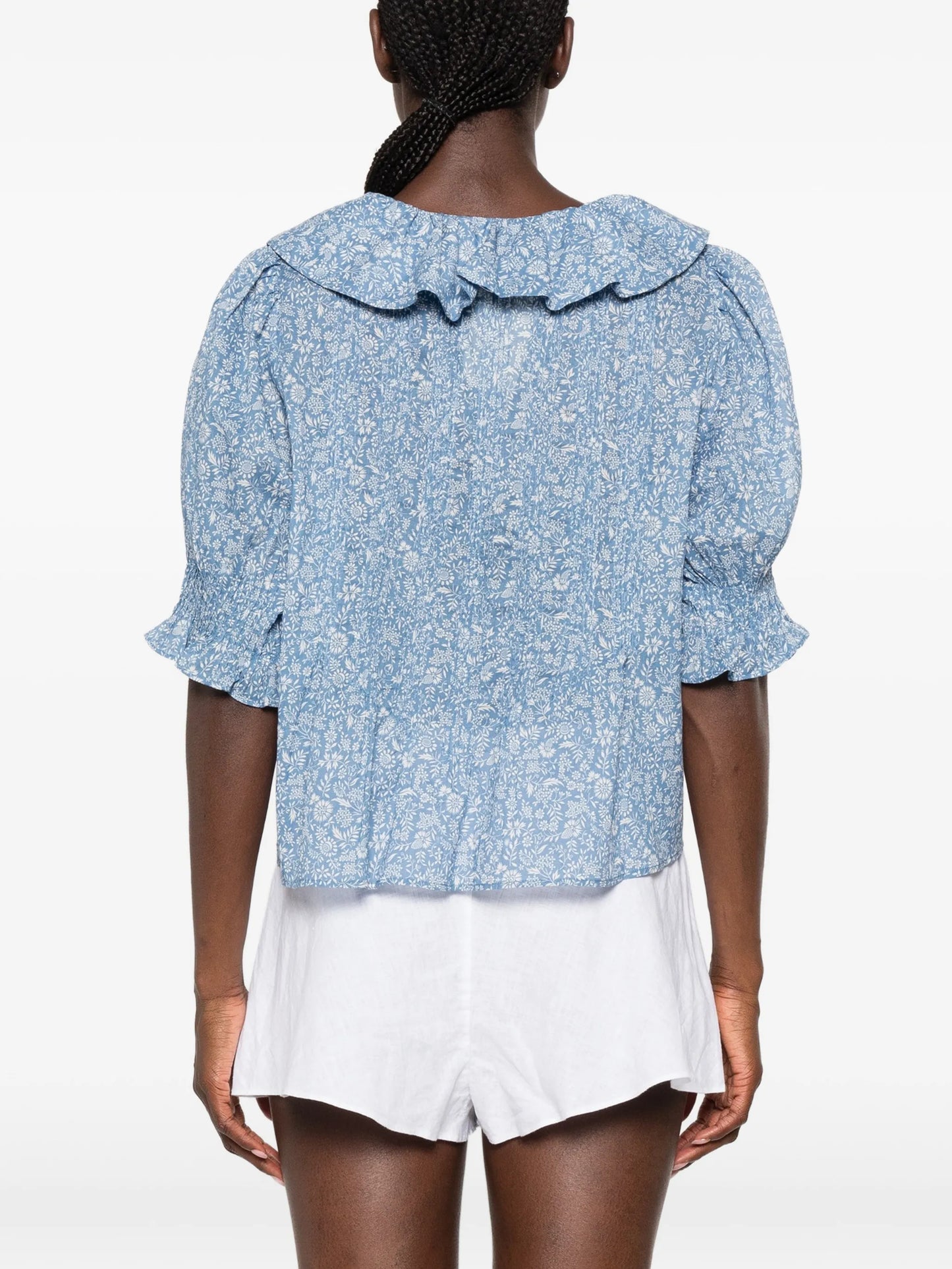 Henri ruffled floral-print cotton blouse