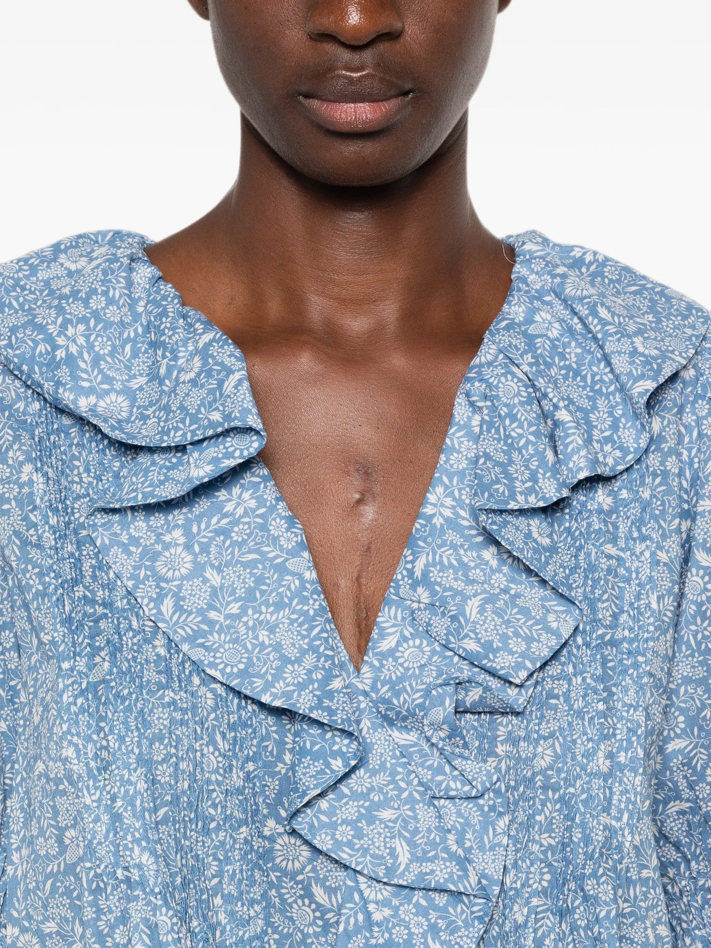 Henri ruffled floral-print cotton blouse
