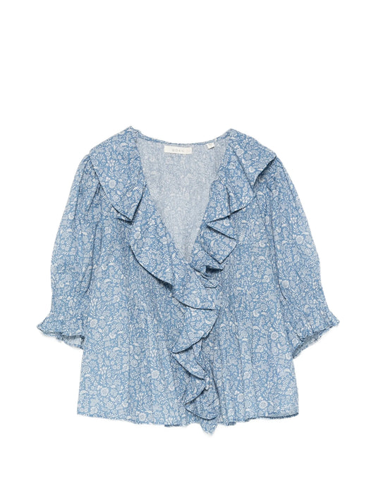 Henri ruffled floral-print cotton blouse