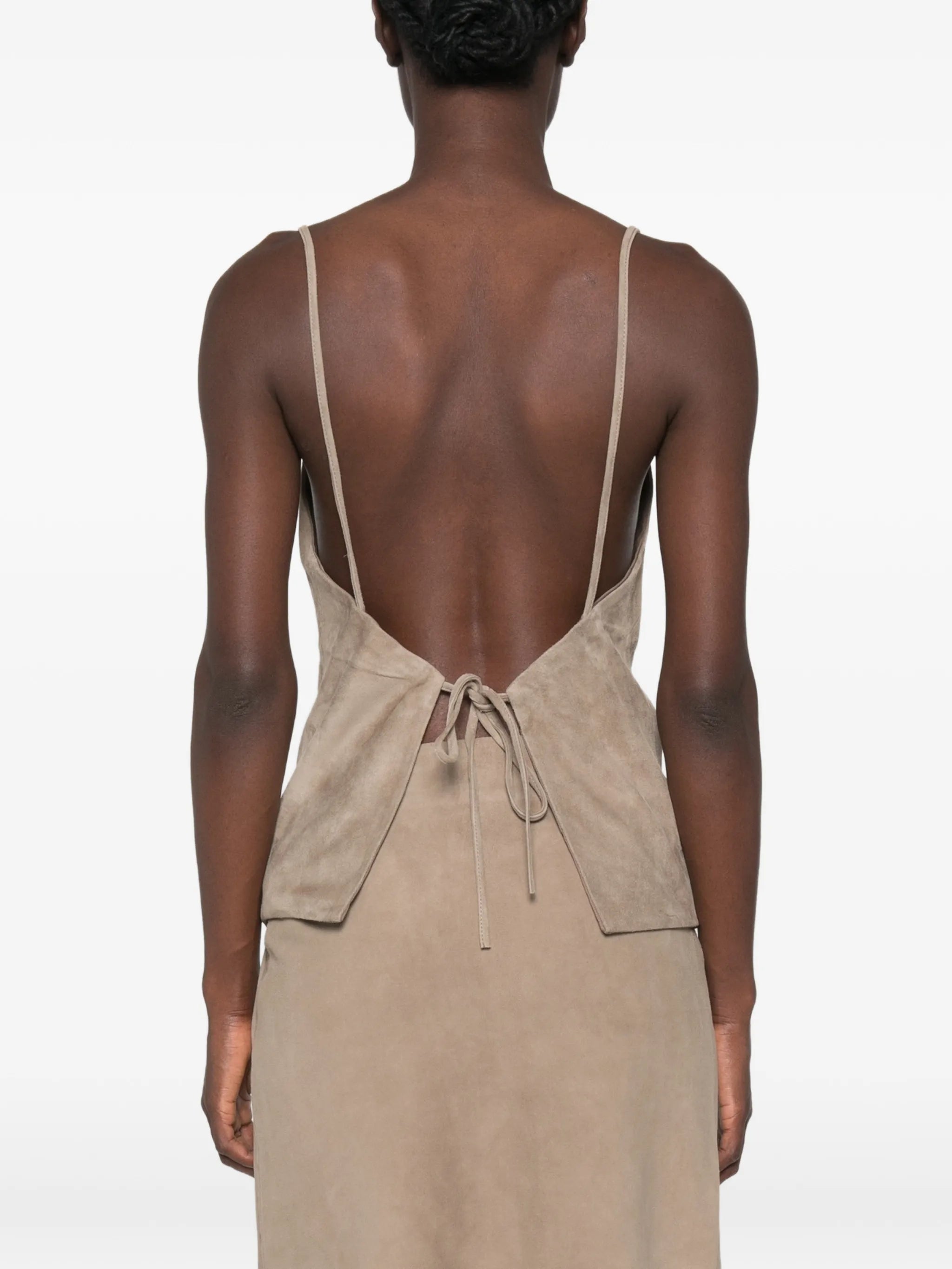 suede low-back cami top