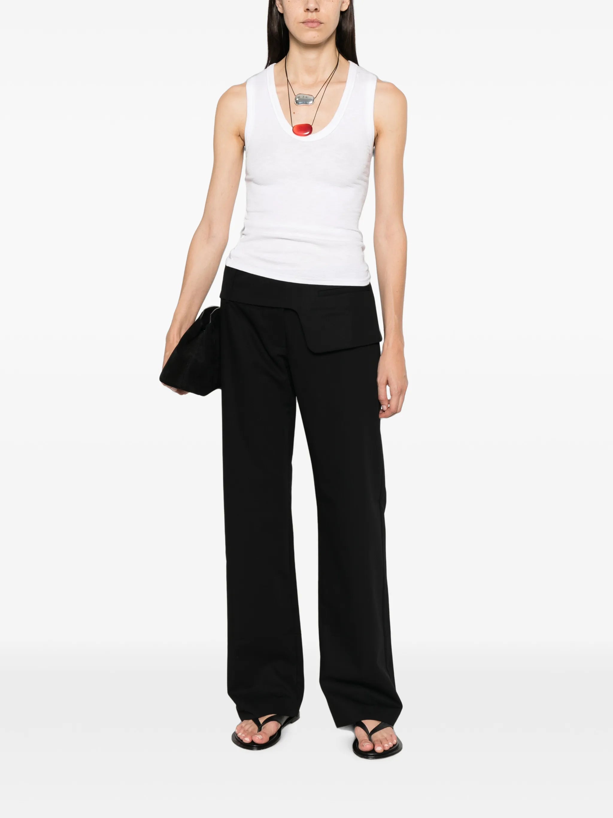 belt-detail straight-leg trousers