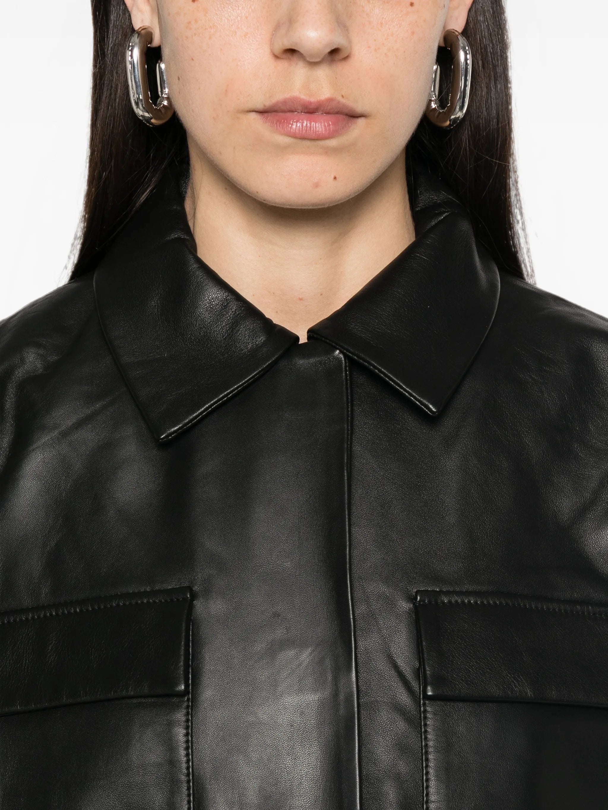flap-pocket leather jacket