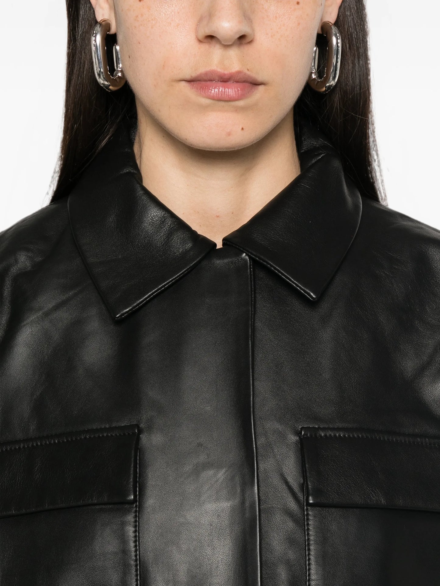 flap-pocket leather jacket