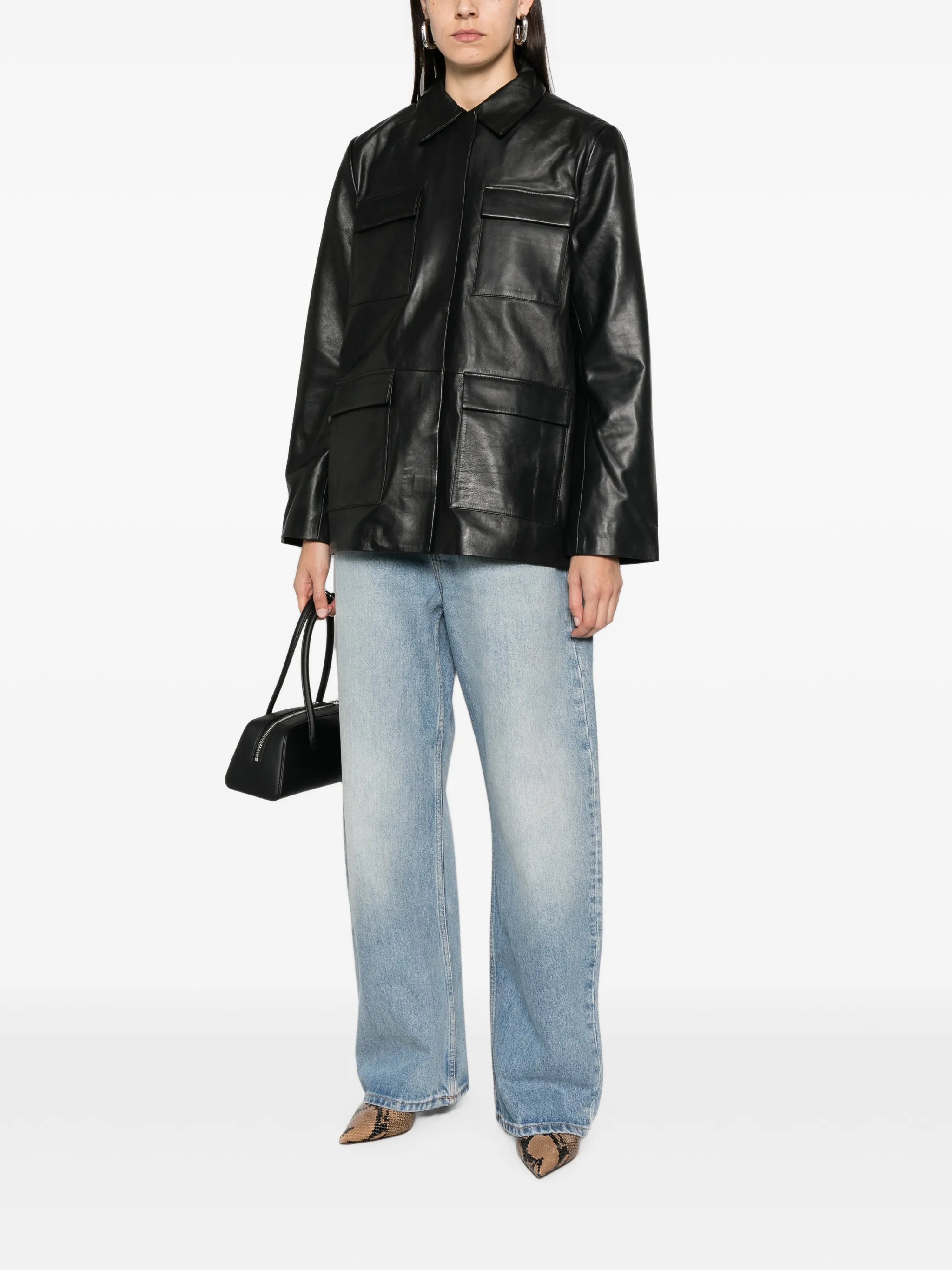 flap-pocket leather jacket