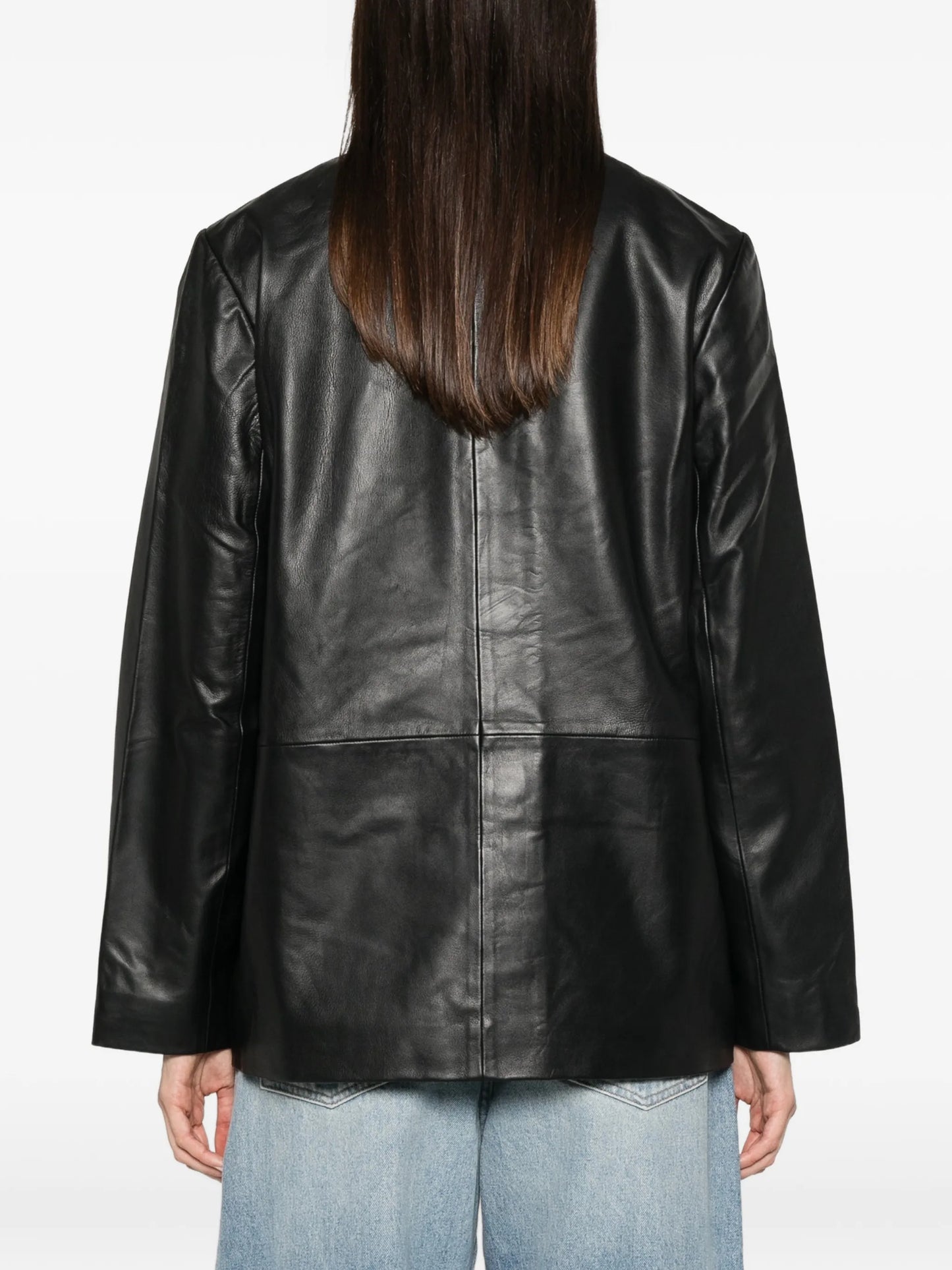flap-pocket leather jacket