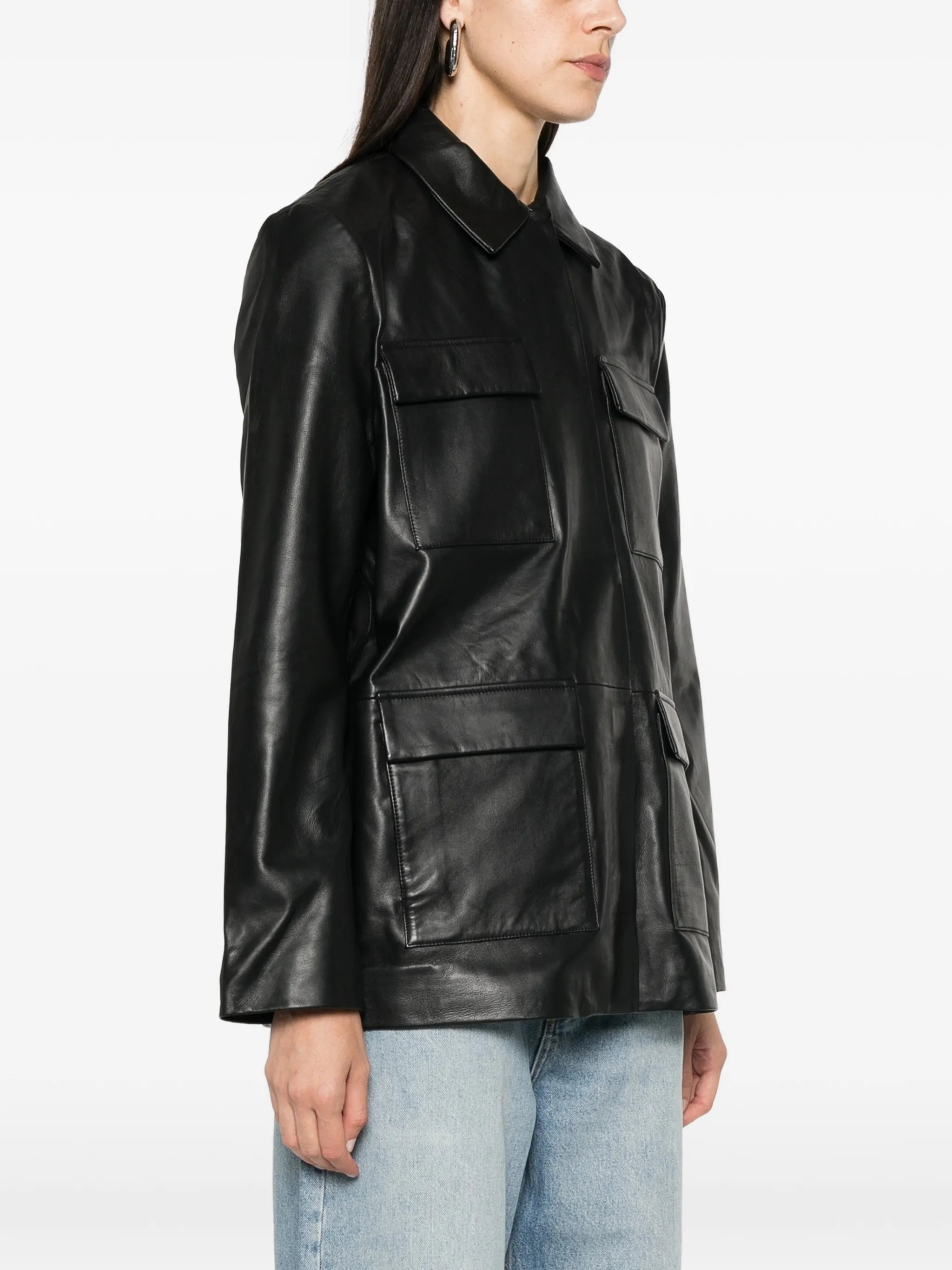 flap-pocket leather jacket