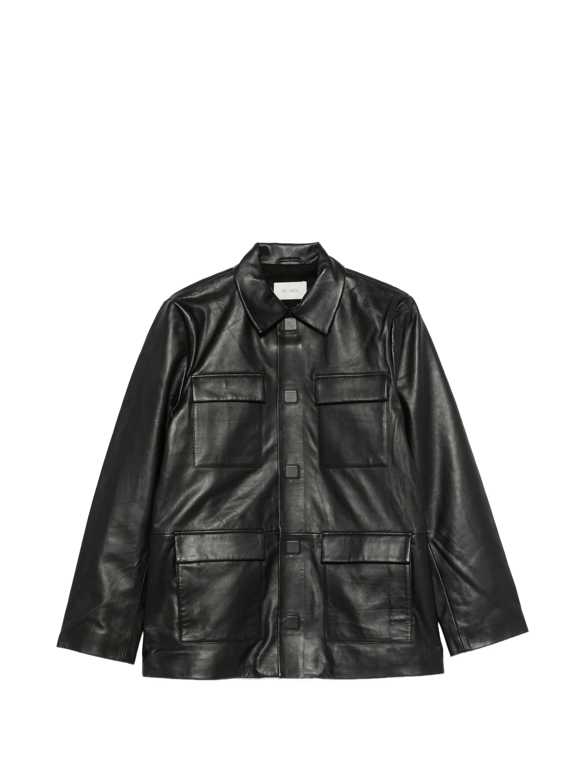 flap-pocket leather jacket