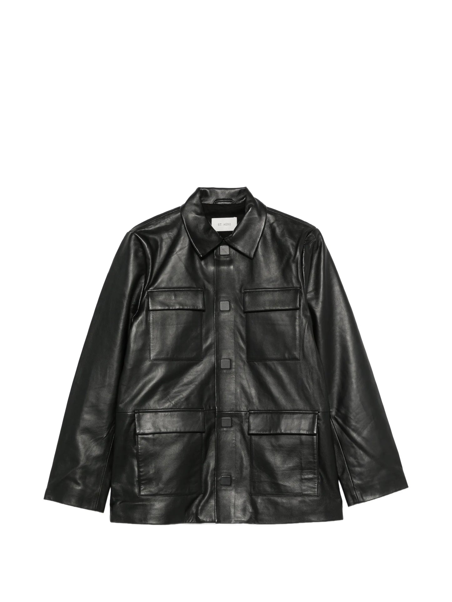 flap-pocket leather jacket