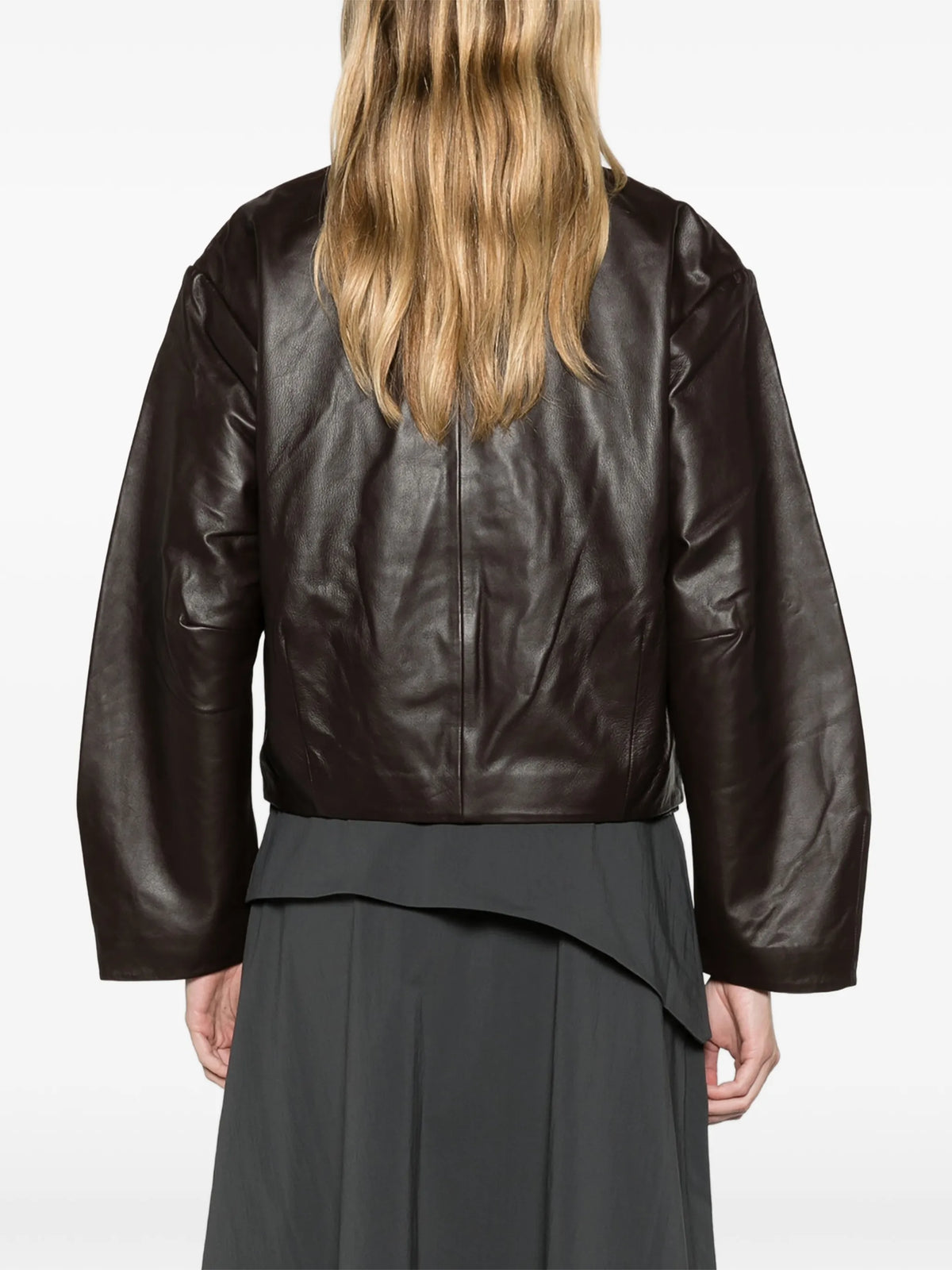cocoon zip leather jacket - chocolate