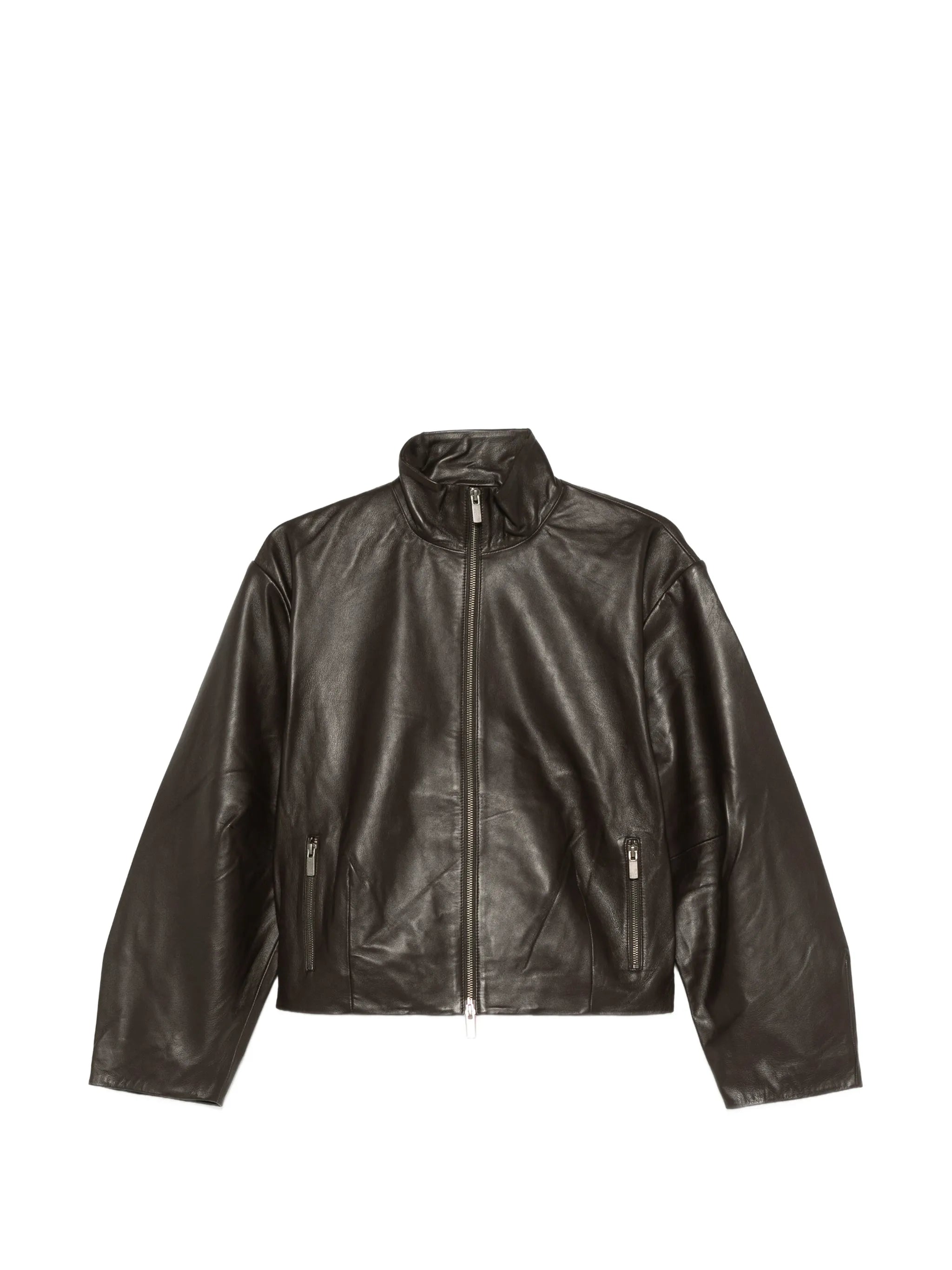 cocoon zip leather jacket - chocolate