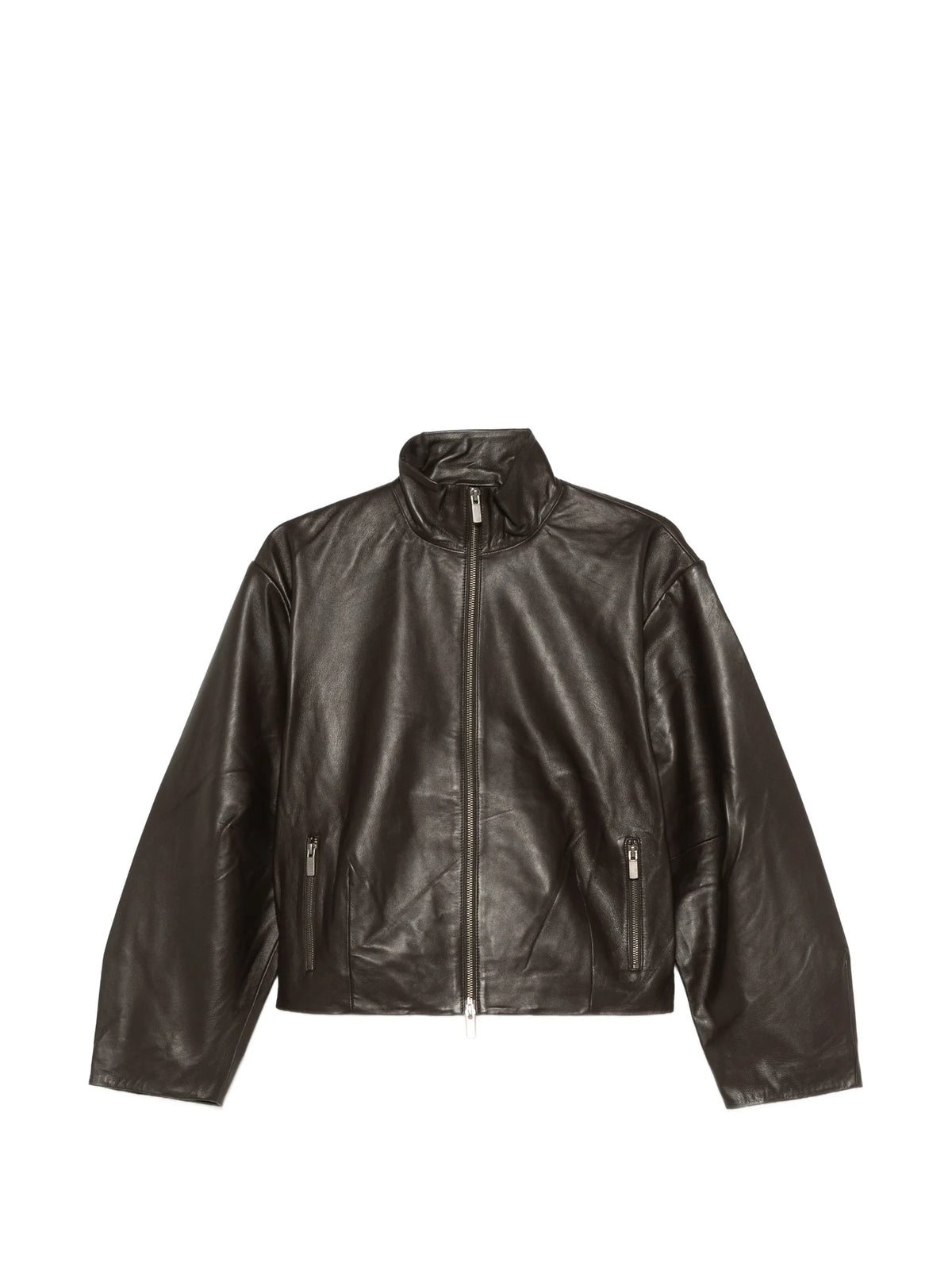 cocoon zip leather jacket - chocolate