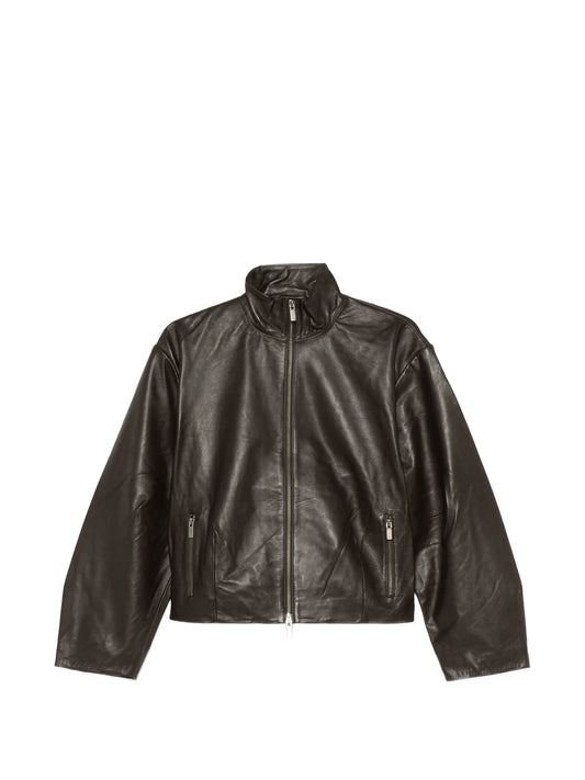 cocoon zip leather jacket - chocolate