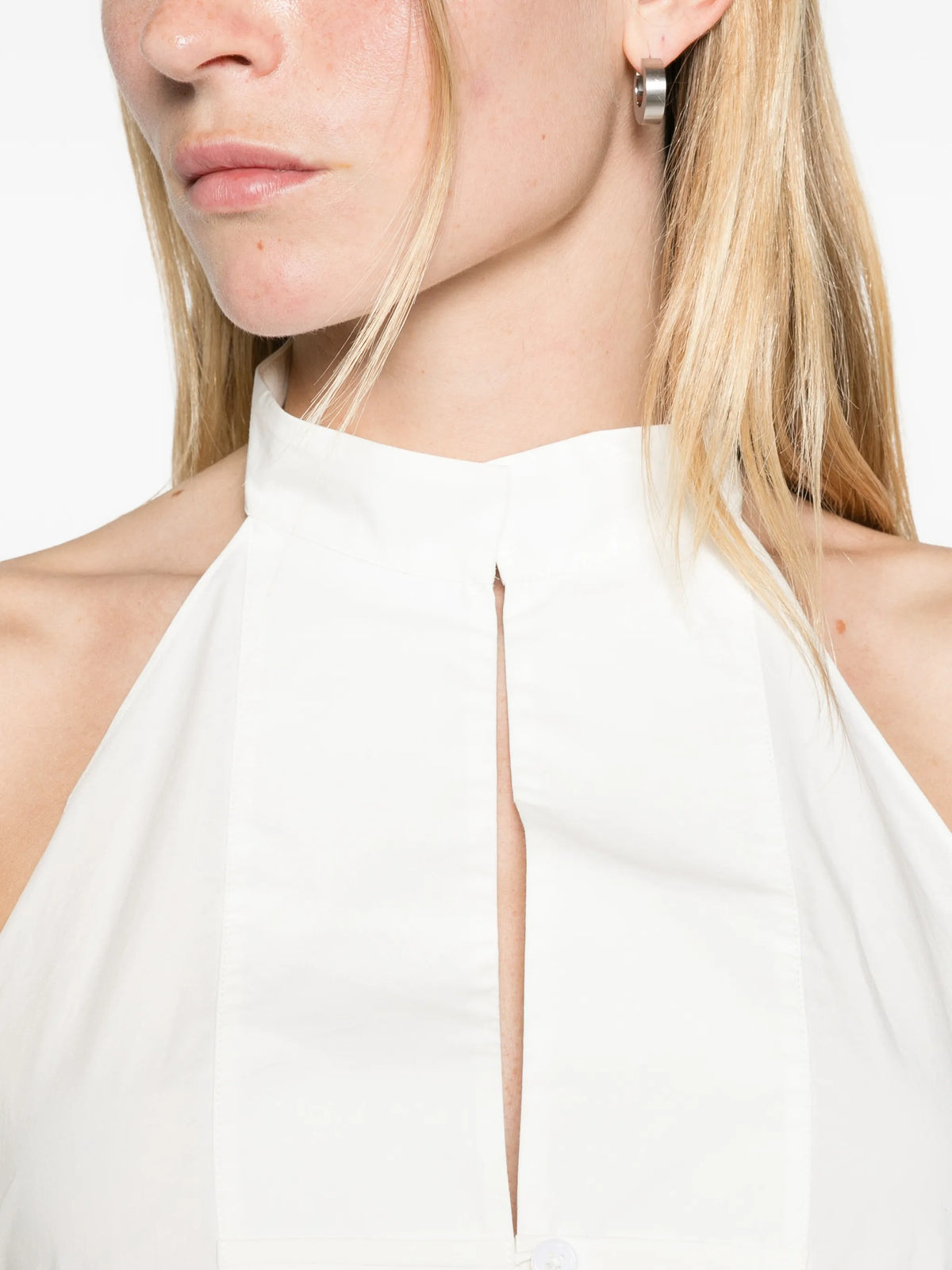 button-detail halter top - off white