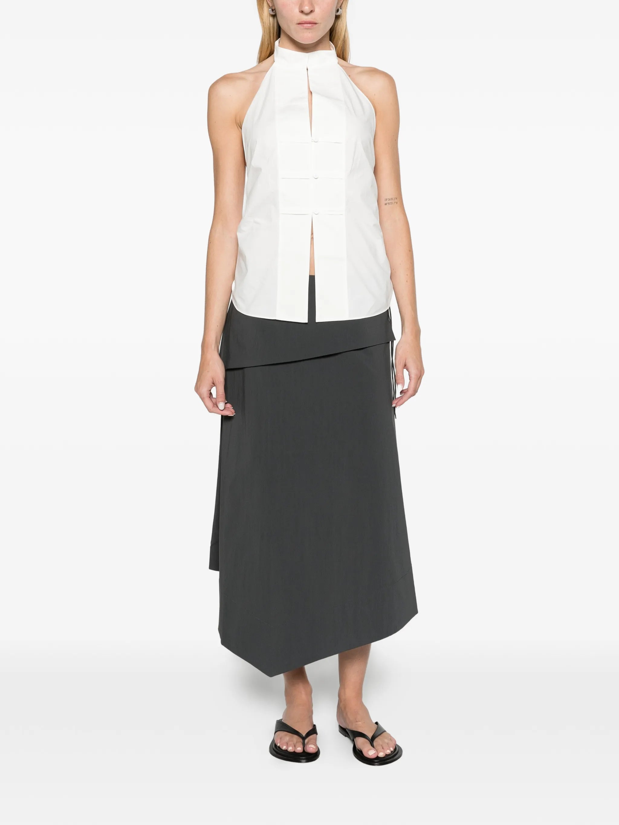 detachable-belt asymmetric skirt - iron glaze