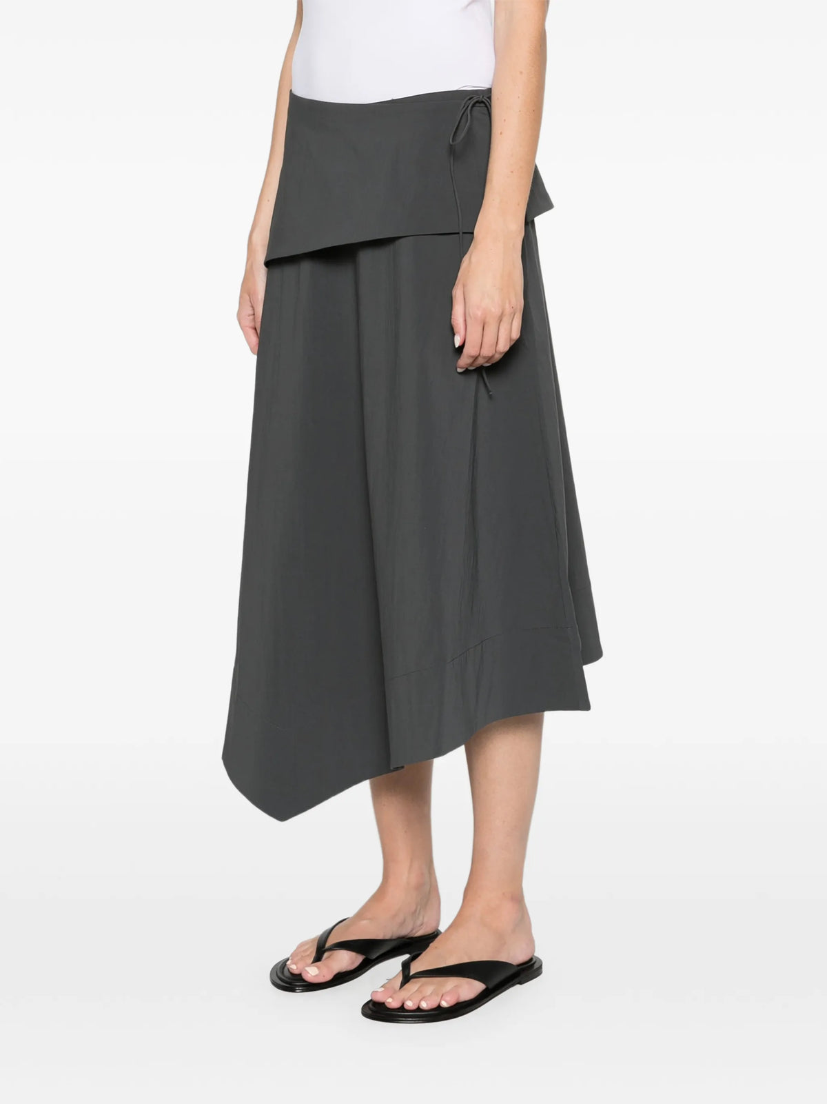 detachable-belt asymmetric skirt - iron glaze