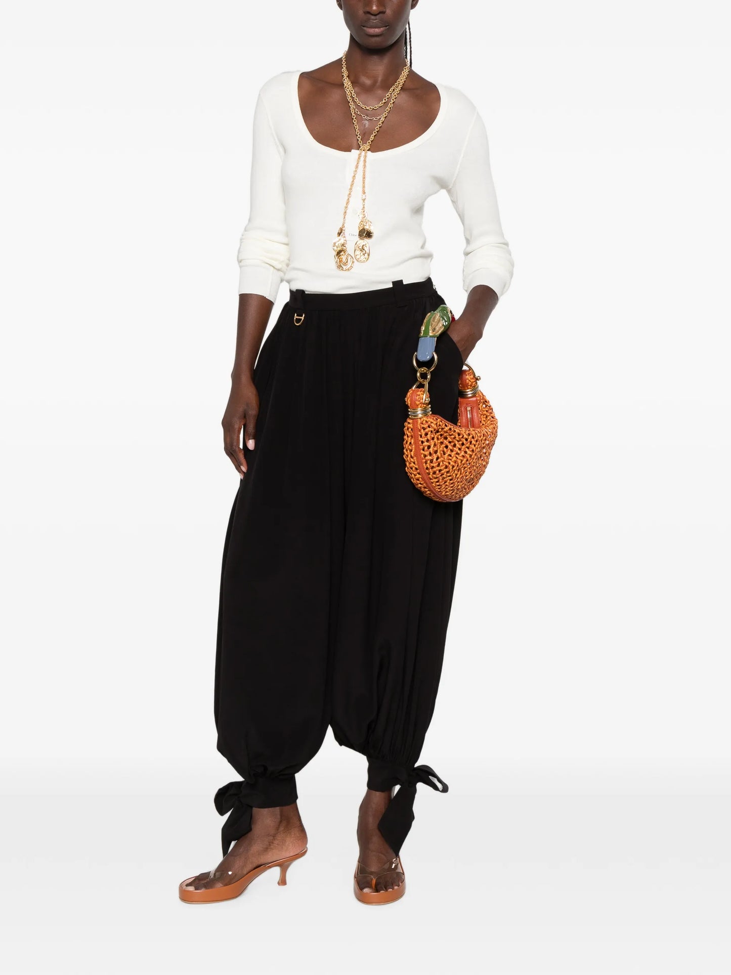 tie-detail trousers