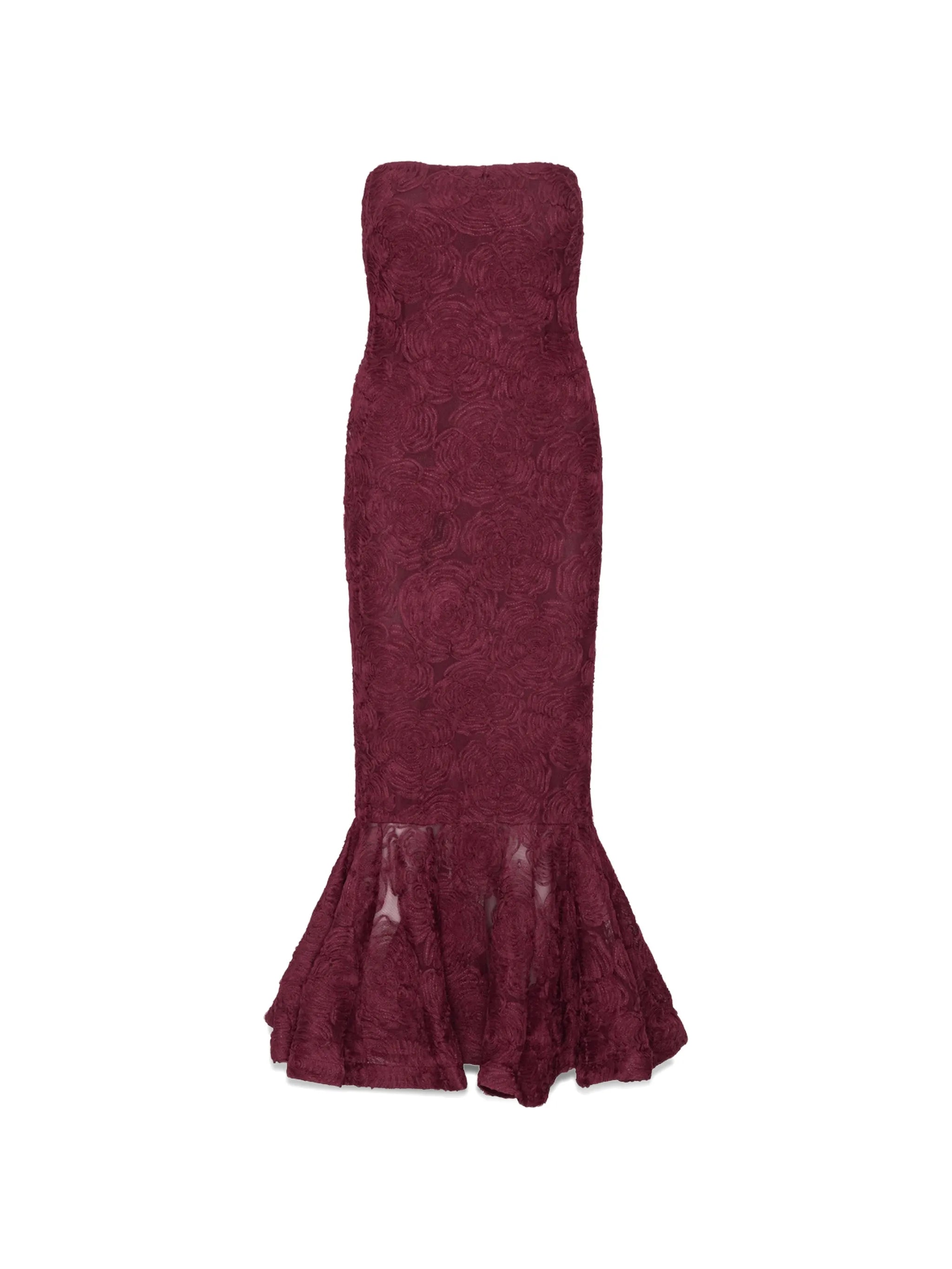 flower mesh flounce maxi dress