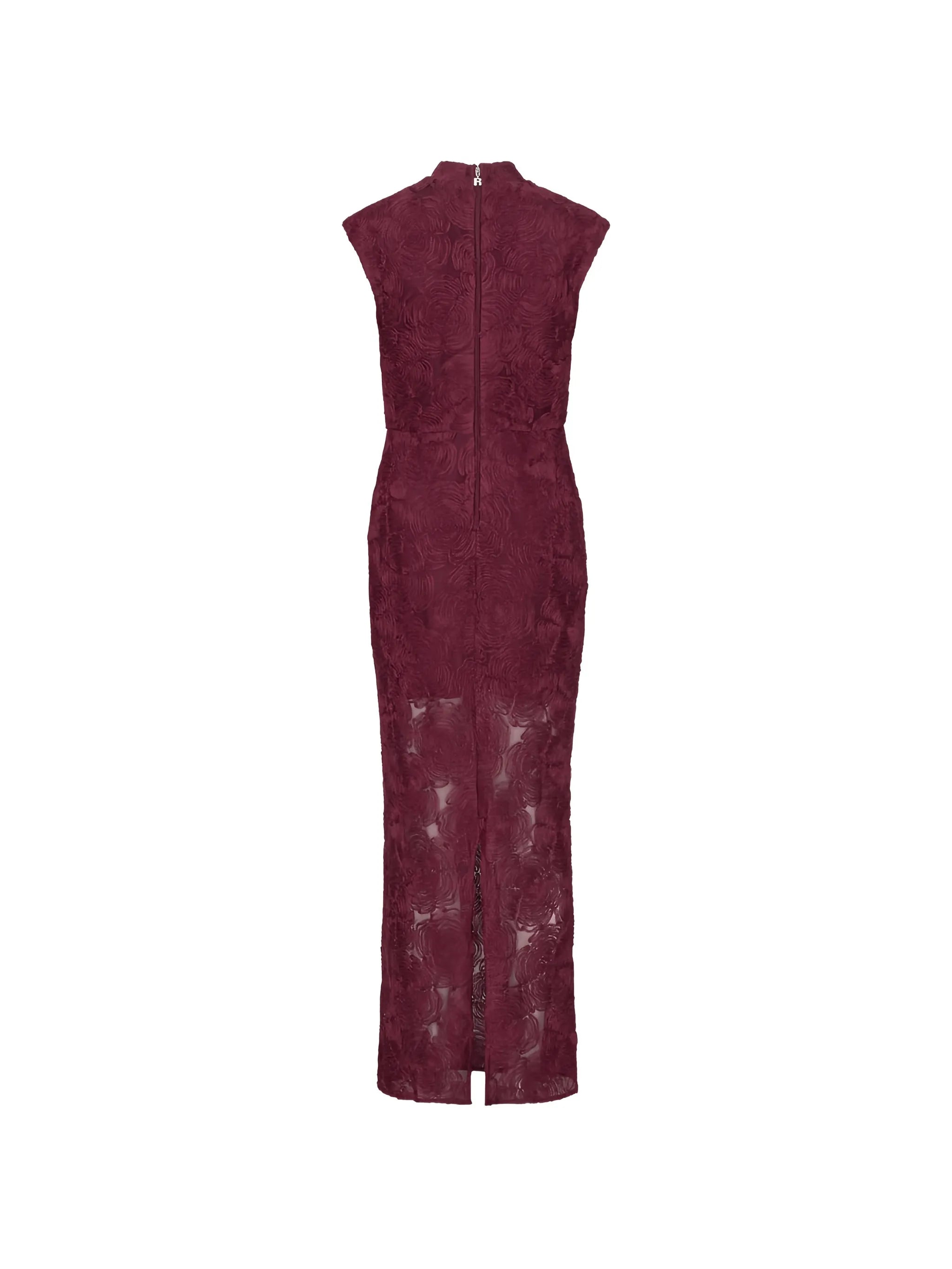 flower mesh maxi dress bordeaux
