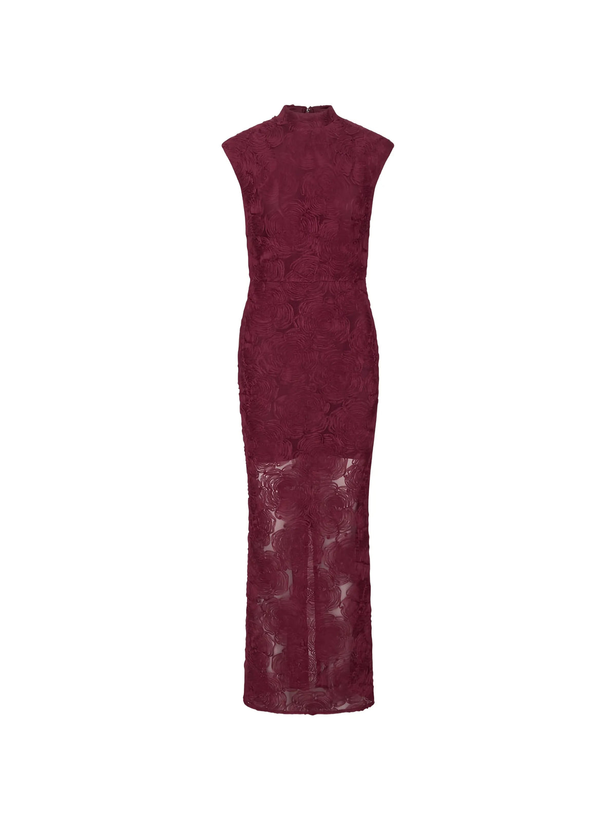 flower mesh maxi dress in bordeaux