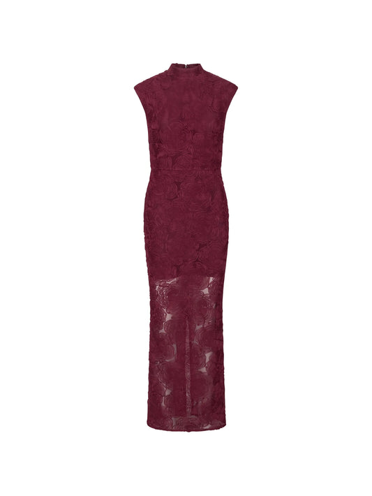 flower mesh maxi dress bordeaux