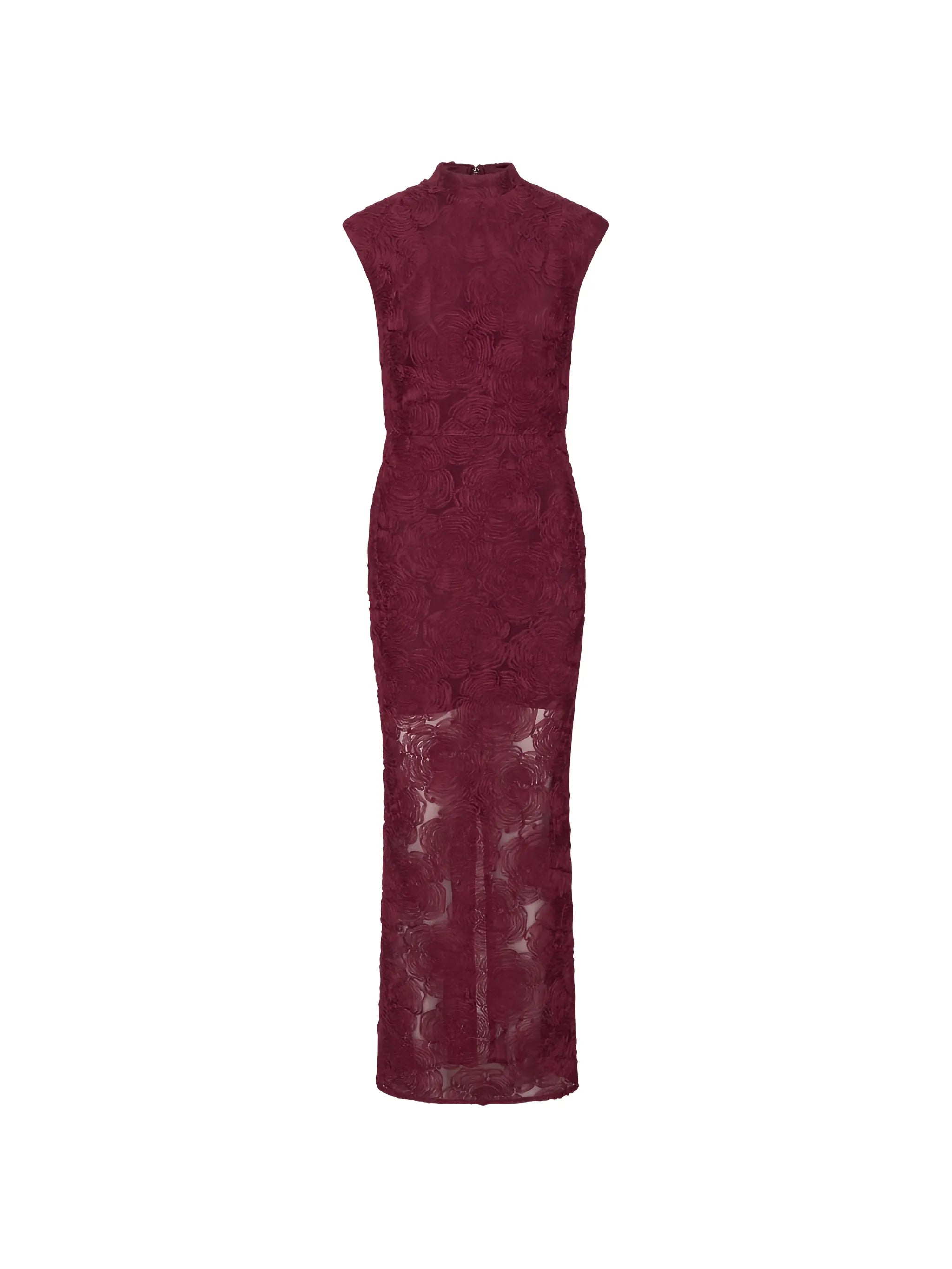 flower mesh maxi dress bordeaux