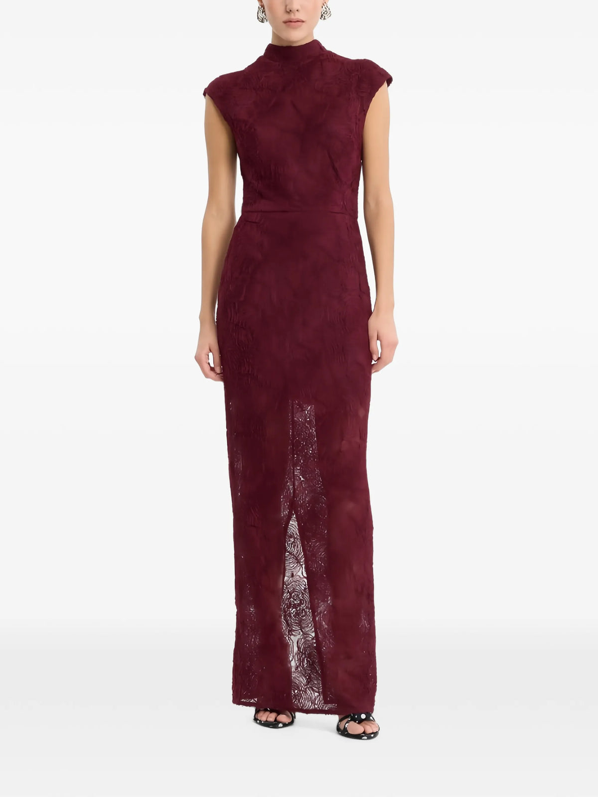 flower mesh maxi dress bordeaux