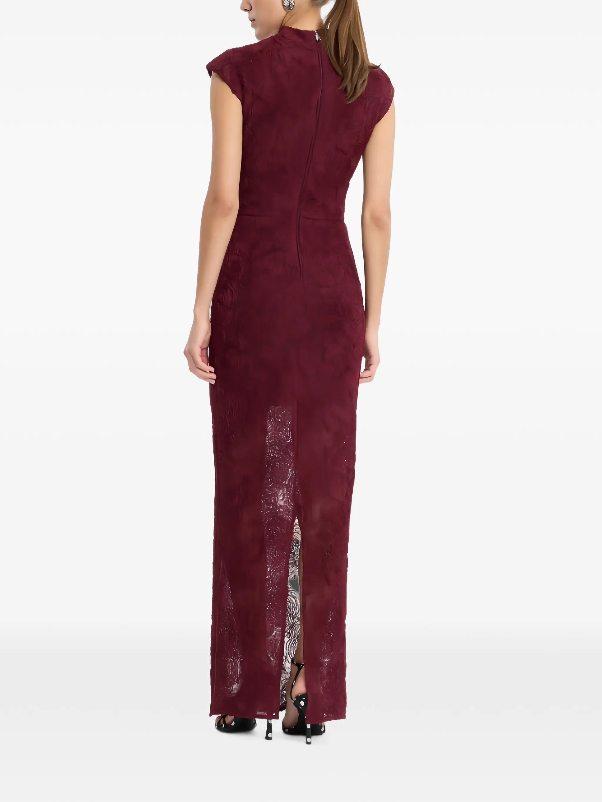 flower mesh maxi dress bordeaux