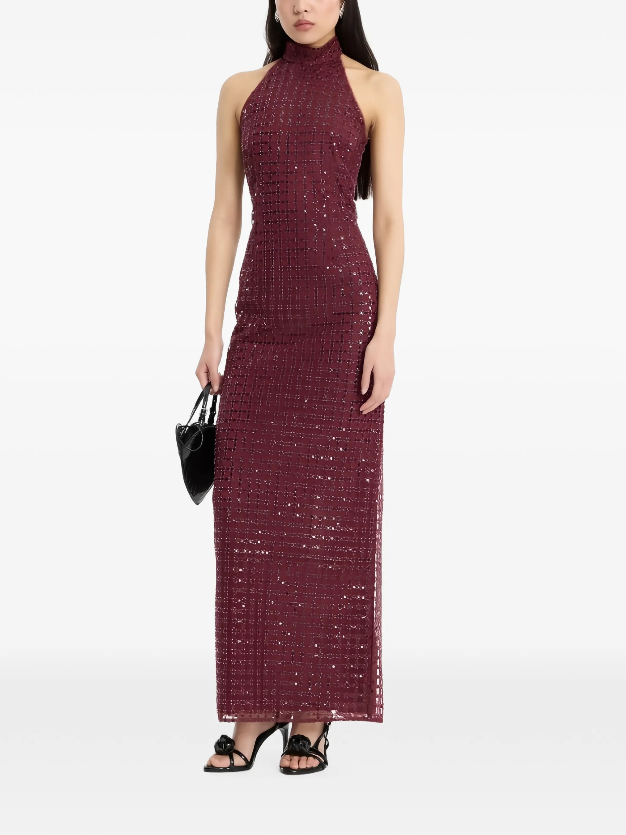 beaded maxi dress bordeaux
