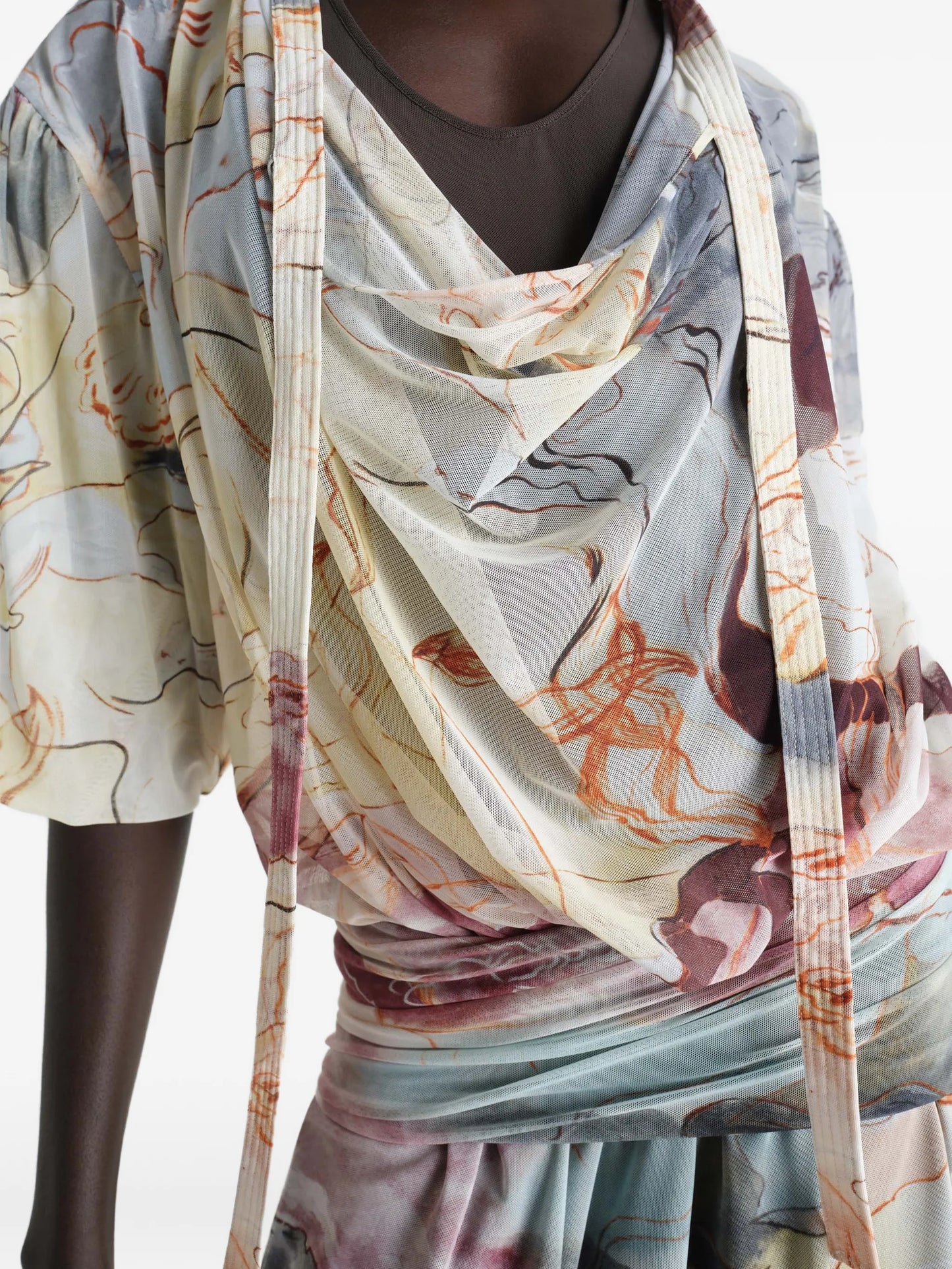 draped floral print midi dress