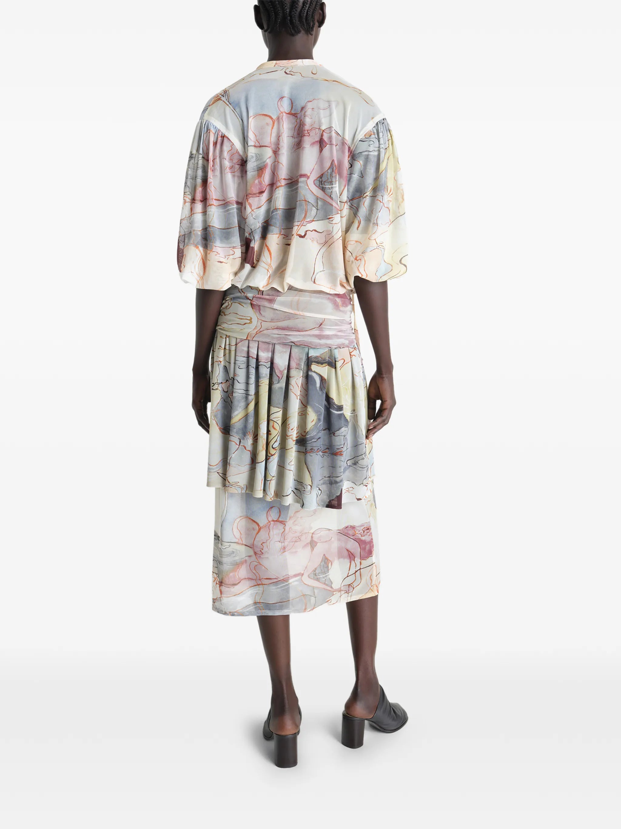 draped floral print dress