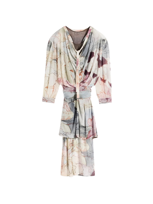 draped floral print dress