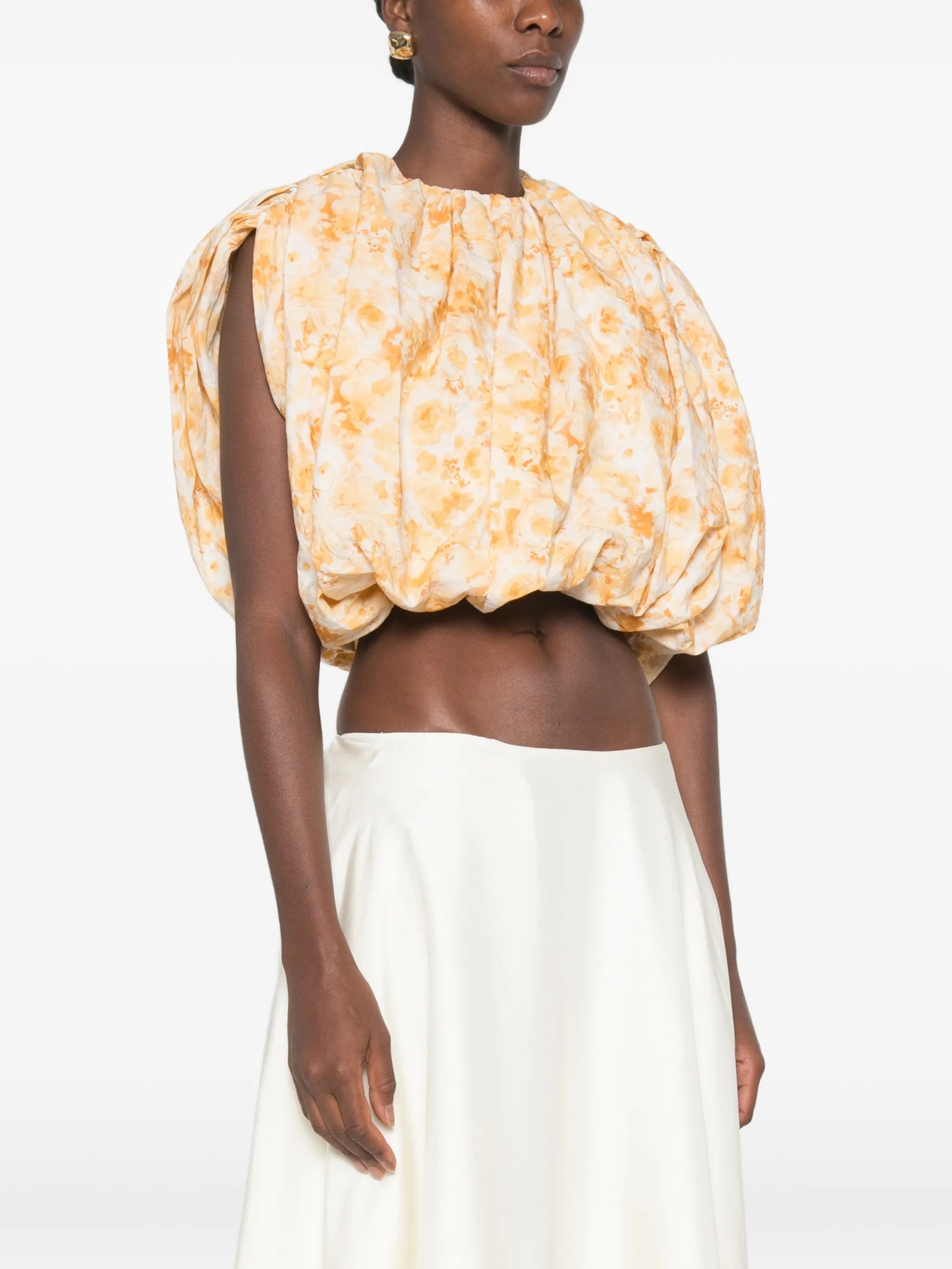 floral-print puff-sleeve blouse