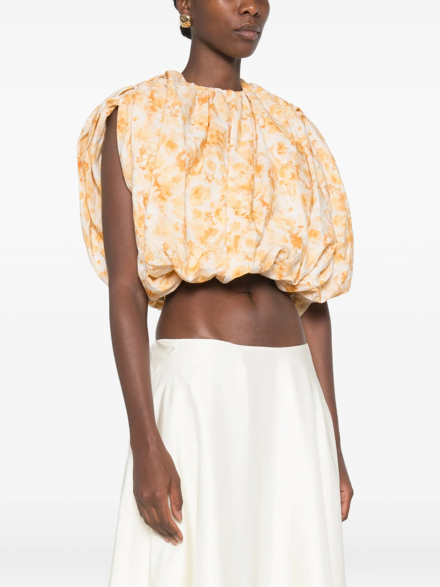 floral-print puff-sleeve blouse
