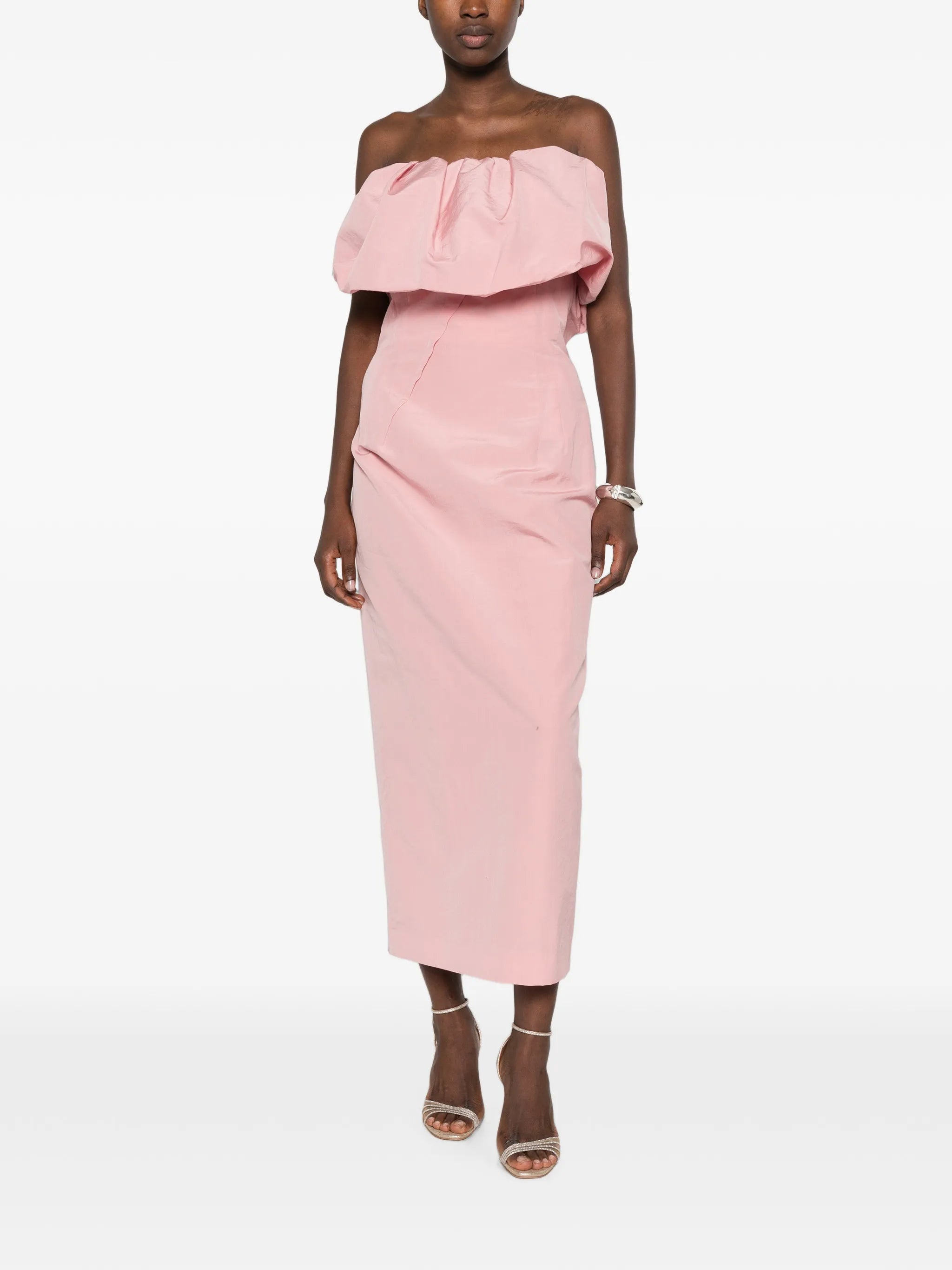 ruffled strapless maxi dress